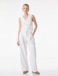 Cep Detaylı V Yaka Viskon Karışımlı Düğmeli Kolsuz Yelek