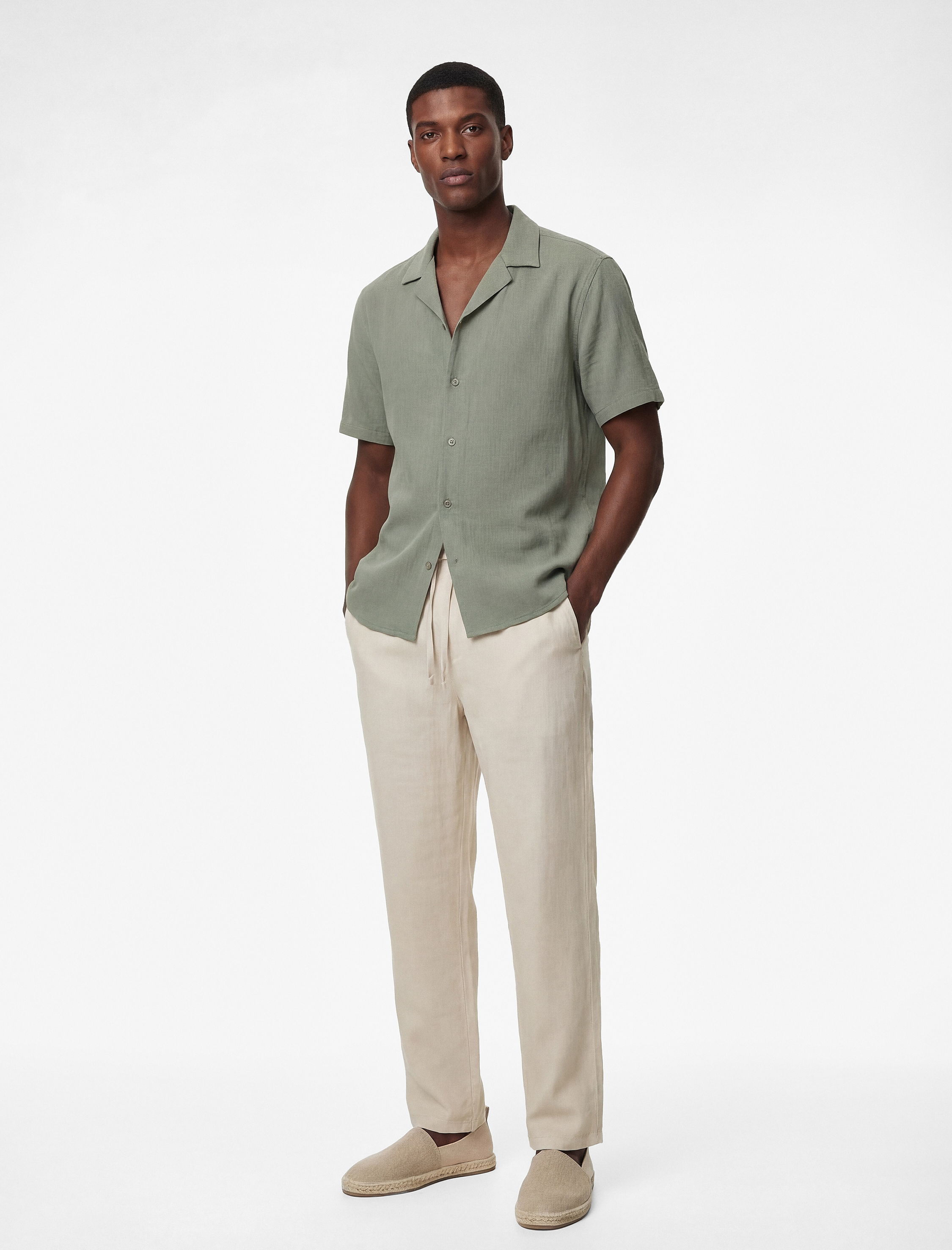   Regular Fit Cepli Beli Bağcıklı Keten Pantolon