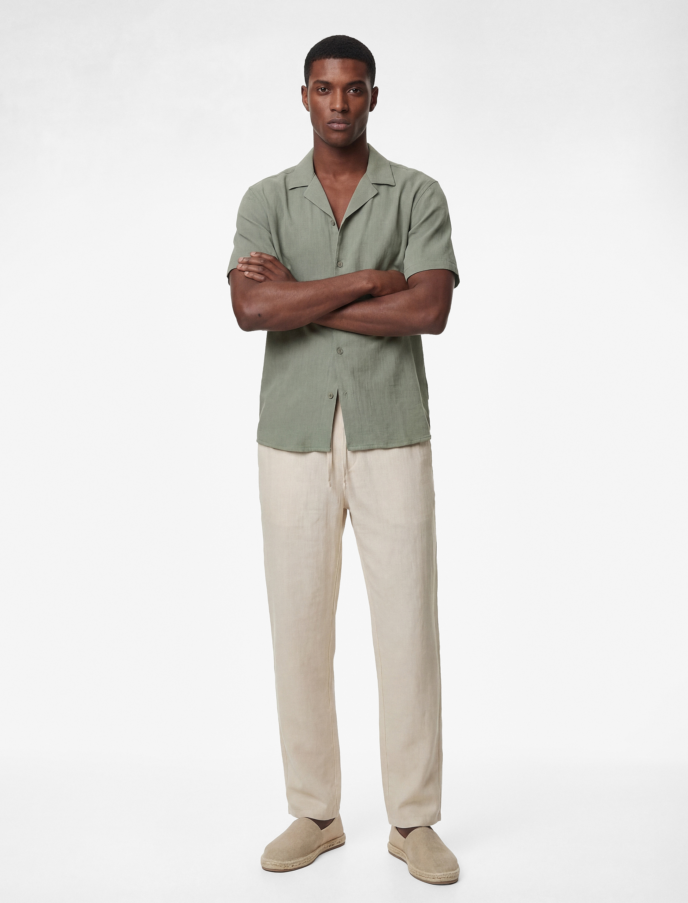   Regular Fit Cepli Beli Bağcıklı Keten Pantolon