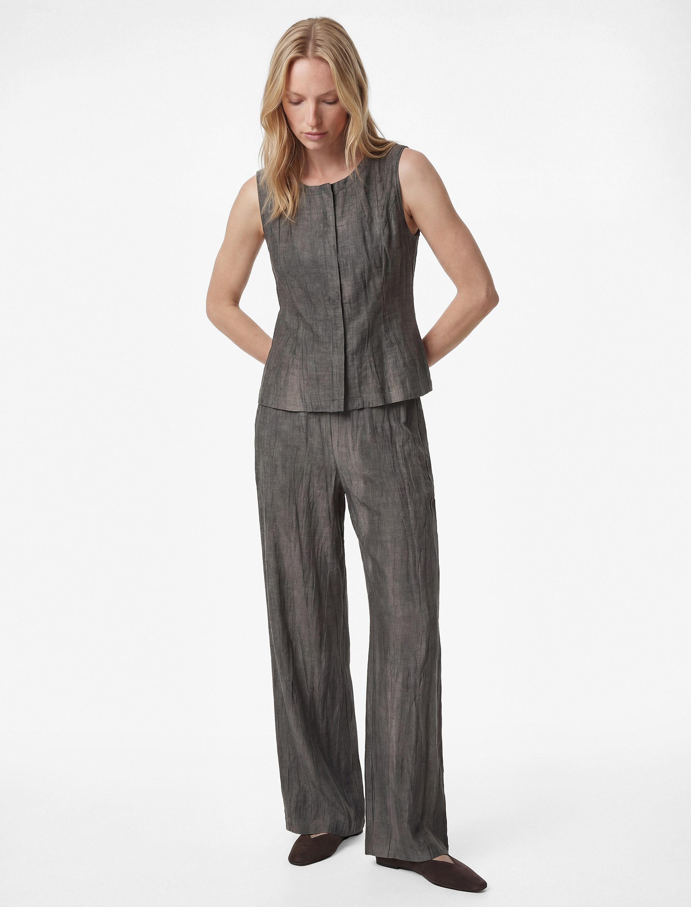   Kolsuz Bisiklet Yaka Keten Karışımlı Bluz