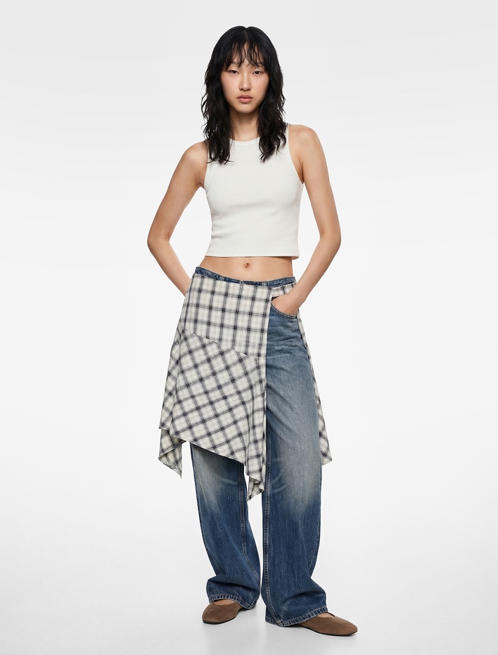  Slim Fit Kolsuz Pamuklu Bisiklet Yaka Bluz