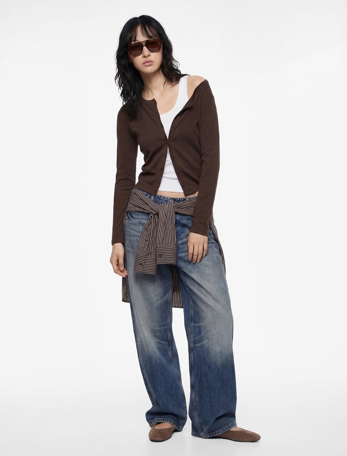  Düğmeli Uzun Kollu Bisiklet Yaka Slim Fit Hırka