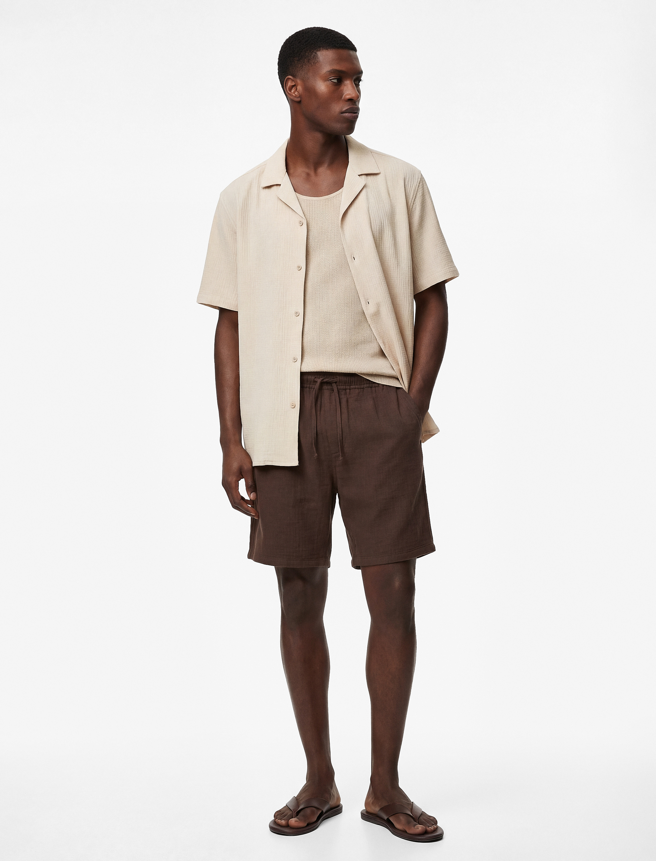   Bermuda Pamuklu Cepli Beli Bağcıklı Müslin Şort