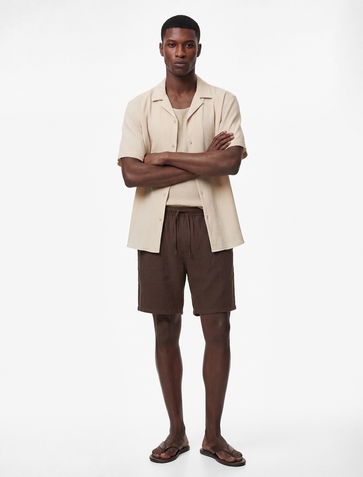  Bermuda Pamuklu Cepli Beli Bağcıklı Müslin Şort