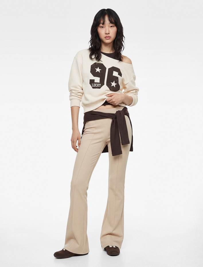  Dikiş Detaylı Modal Karışımlı İspanyol Paça Eşofman Altı