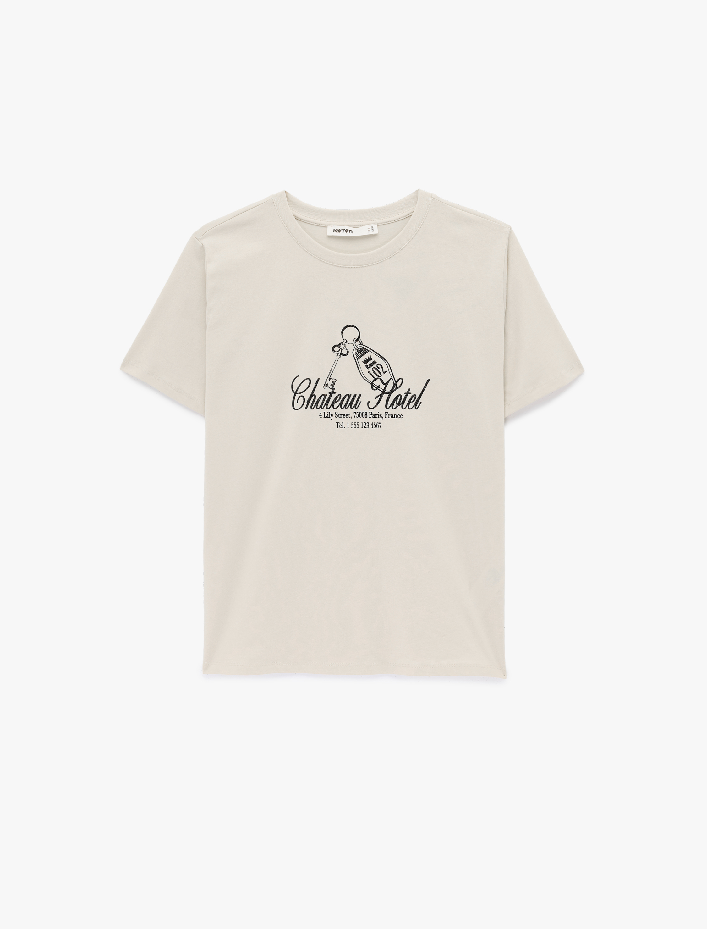   Pamuklu Kısa Kollu Bisiklet Yaka Baskılı Tişört