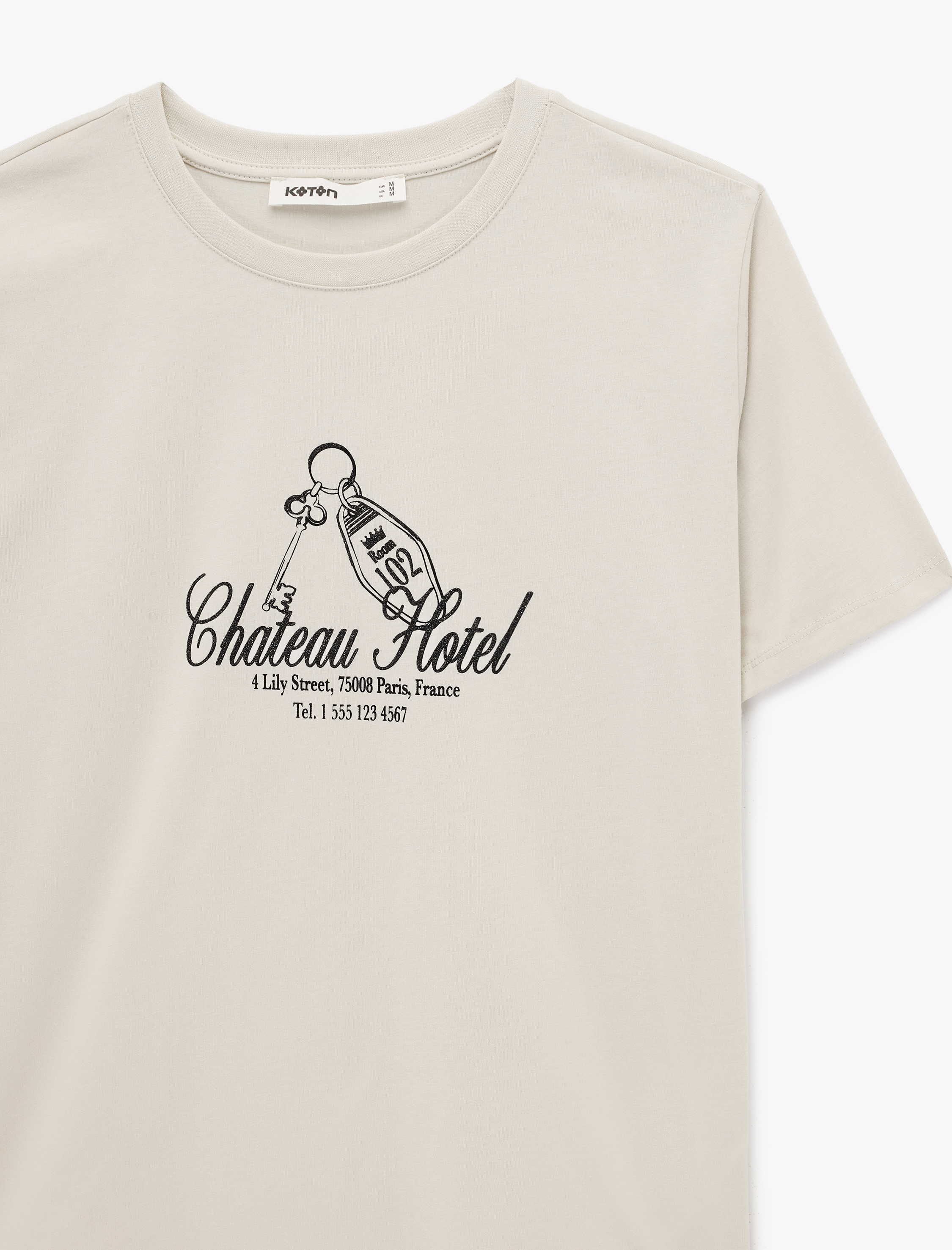   Pamuklu Kısa Kollu Bisiklet Yaka Baskılı Tişört