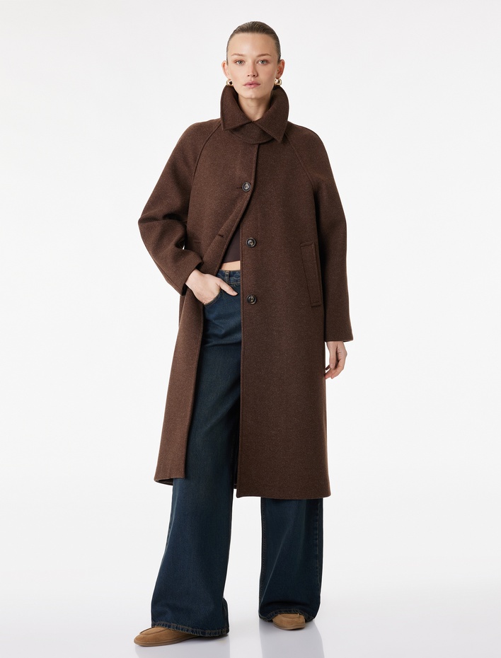  Uzun Kollu Düğmeli Cepli Uzun Kaşe Oversize Kaban