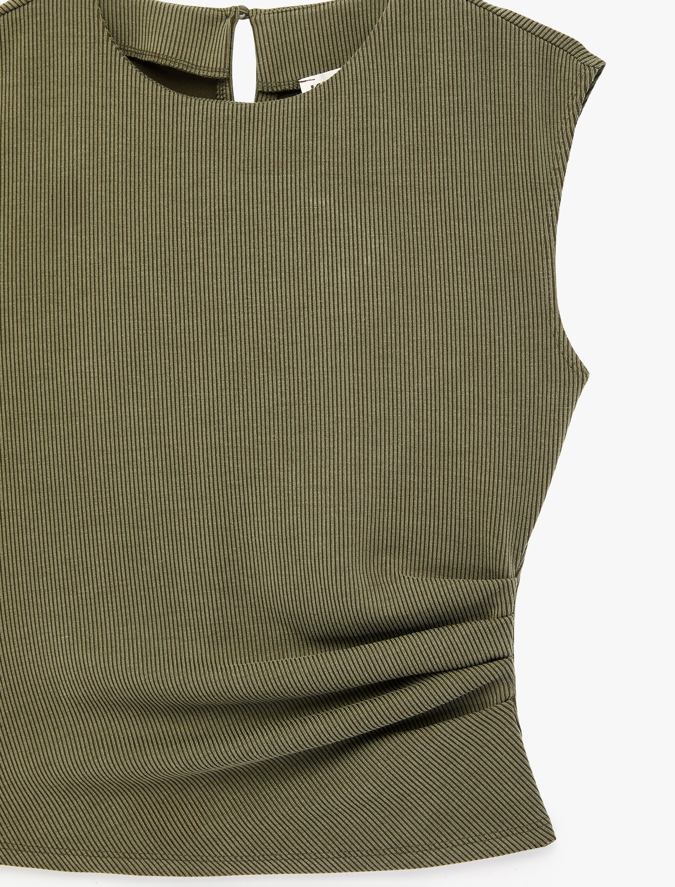   Modal Kumaş Slim Fit Drape Detaylı Bisiklet Yaka Kolsuz Fitilli Bluz