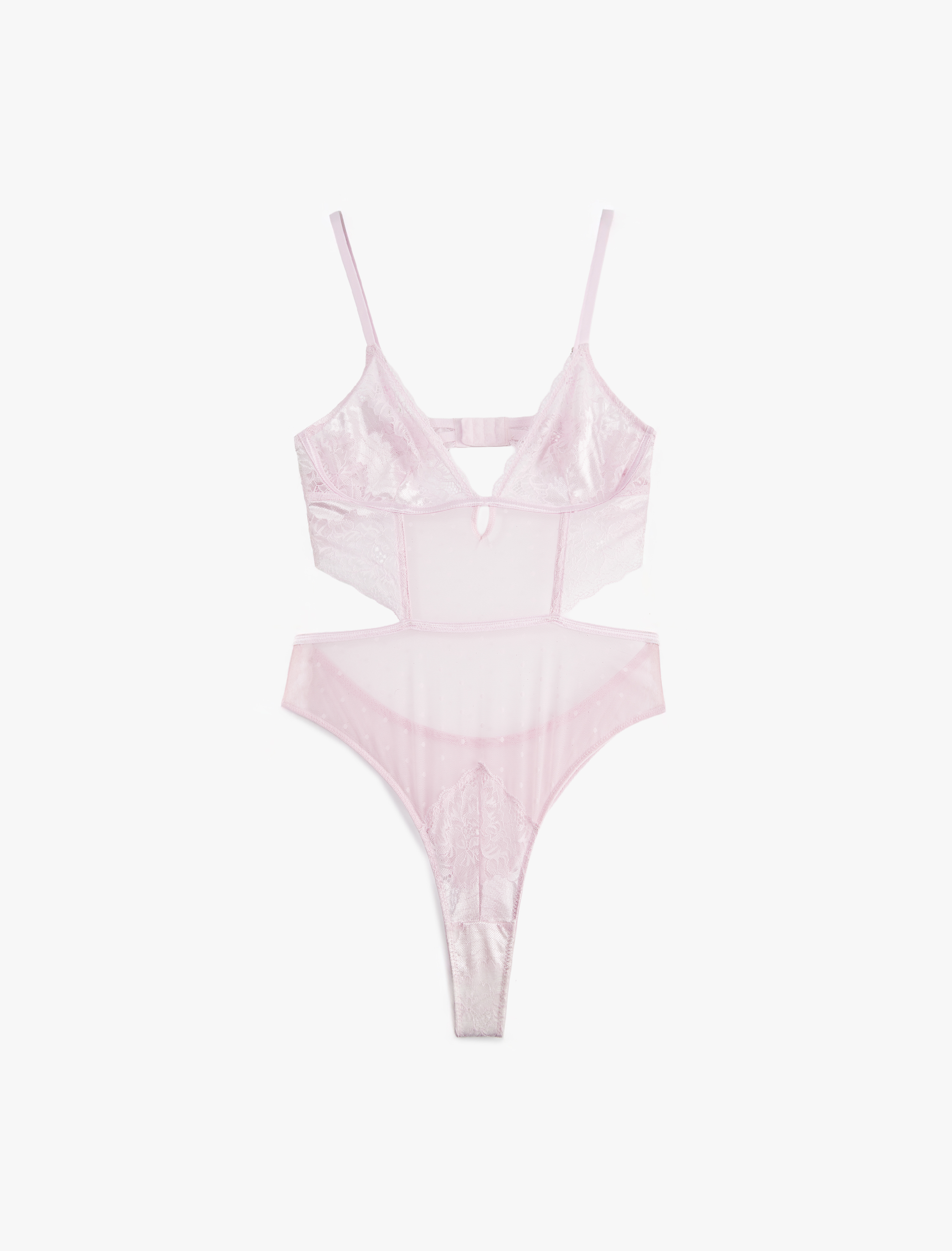   Dantel Detaylı Rahat Kalıp V Yaka Tül Askılı Bodysuit