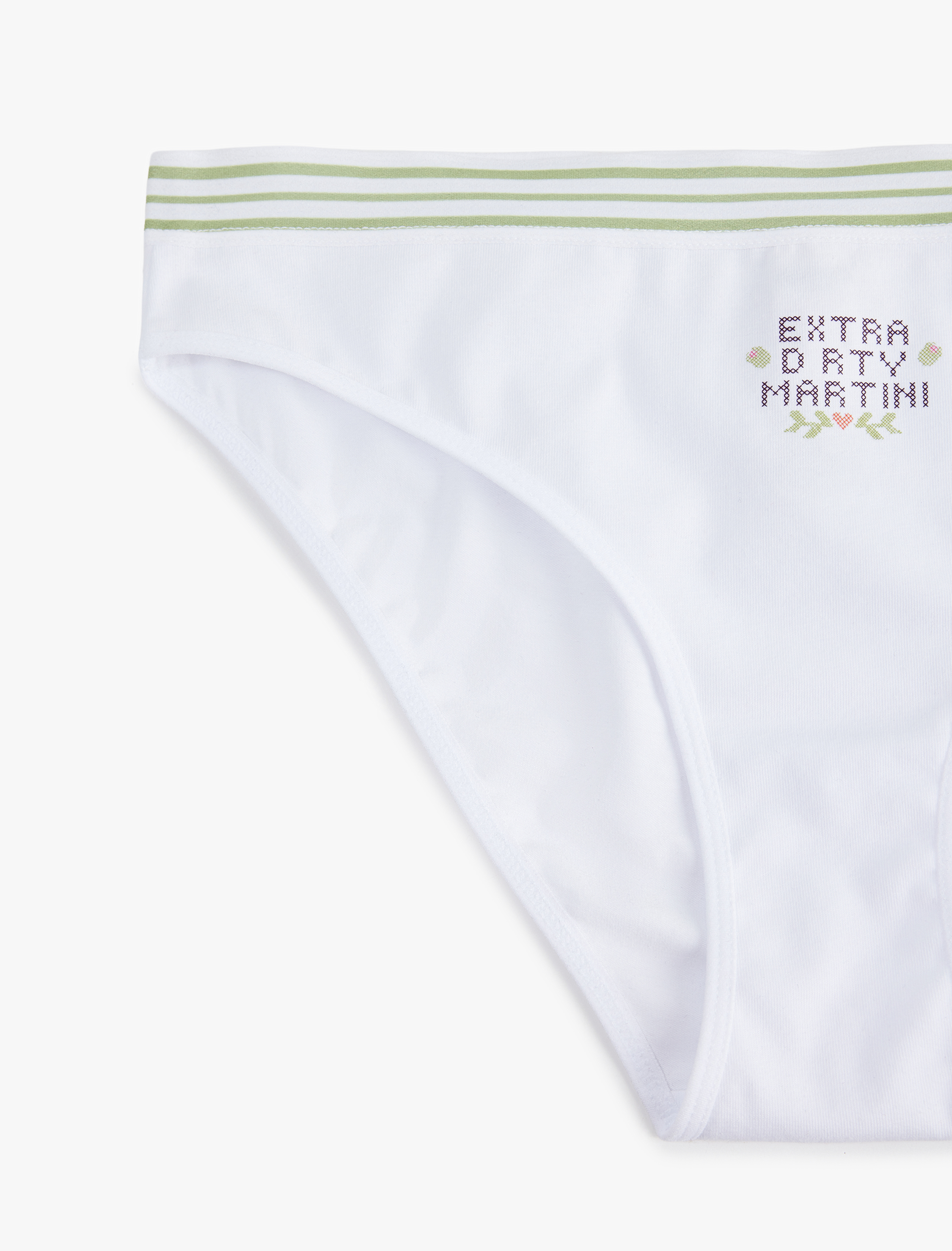   Pamuklu Rahat Kalıp Çizgili Bel Detaylı Baskılı Brief Külot