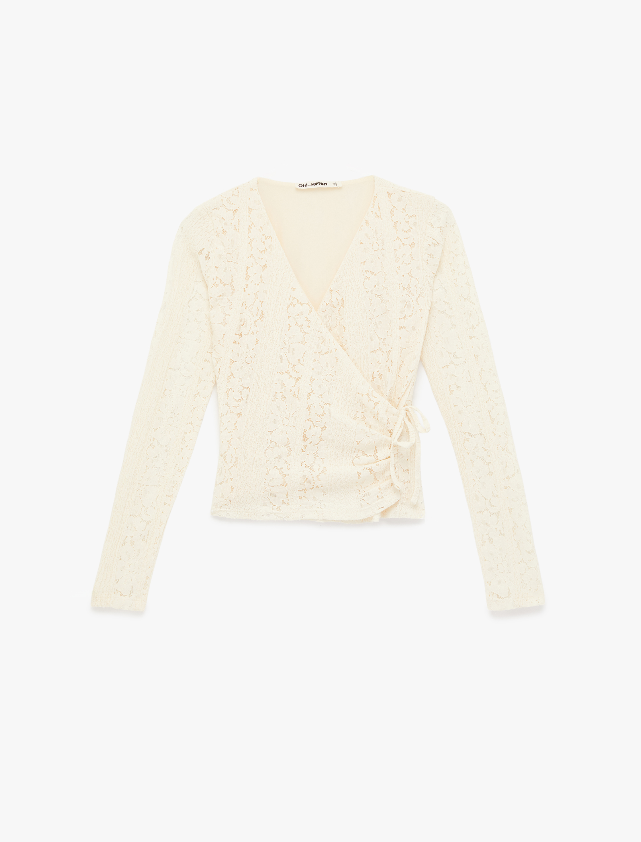   Slim Fit Uzun Kollu Kruvaze Yaka Dantel Tişört