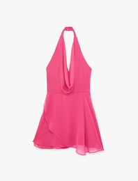 Kolsuz Degaje Yaka Şifon Mini Abiye Elbise