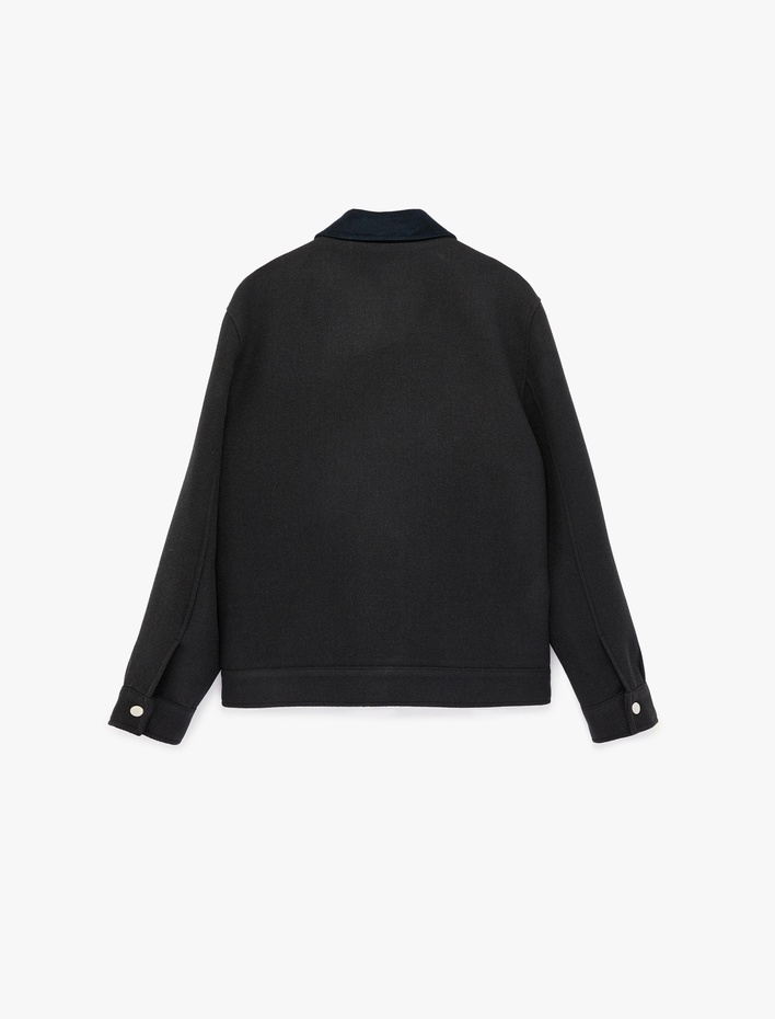  Regular Fit Uzun Kollu Cepli Gömlek Yaka Fermuarlı Kaşe Ceket