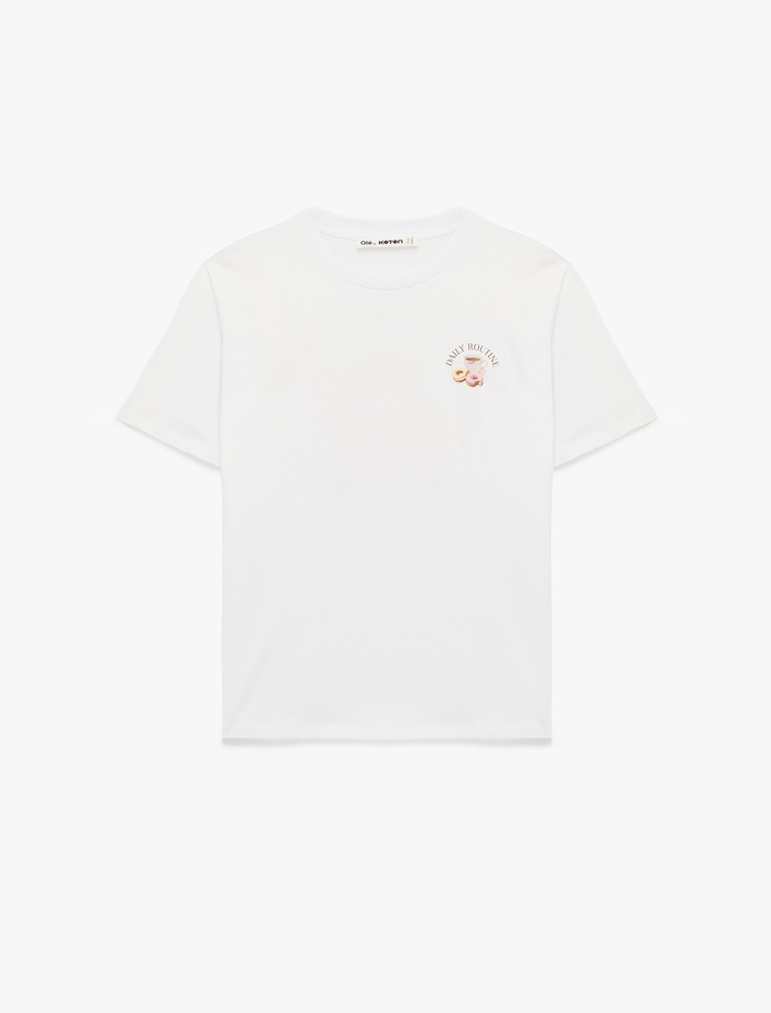  Kısa Kollu Bisiklet Yaka Arkası Baskılı Oversize Tişört