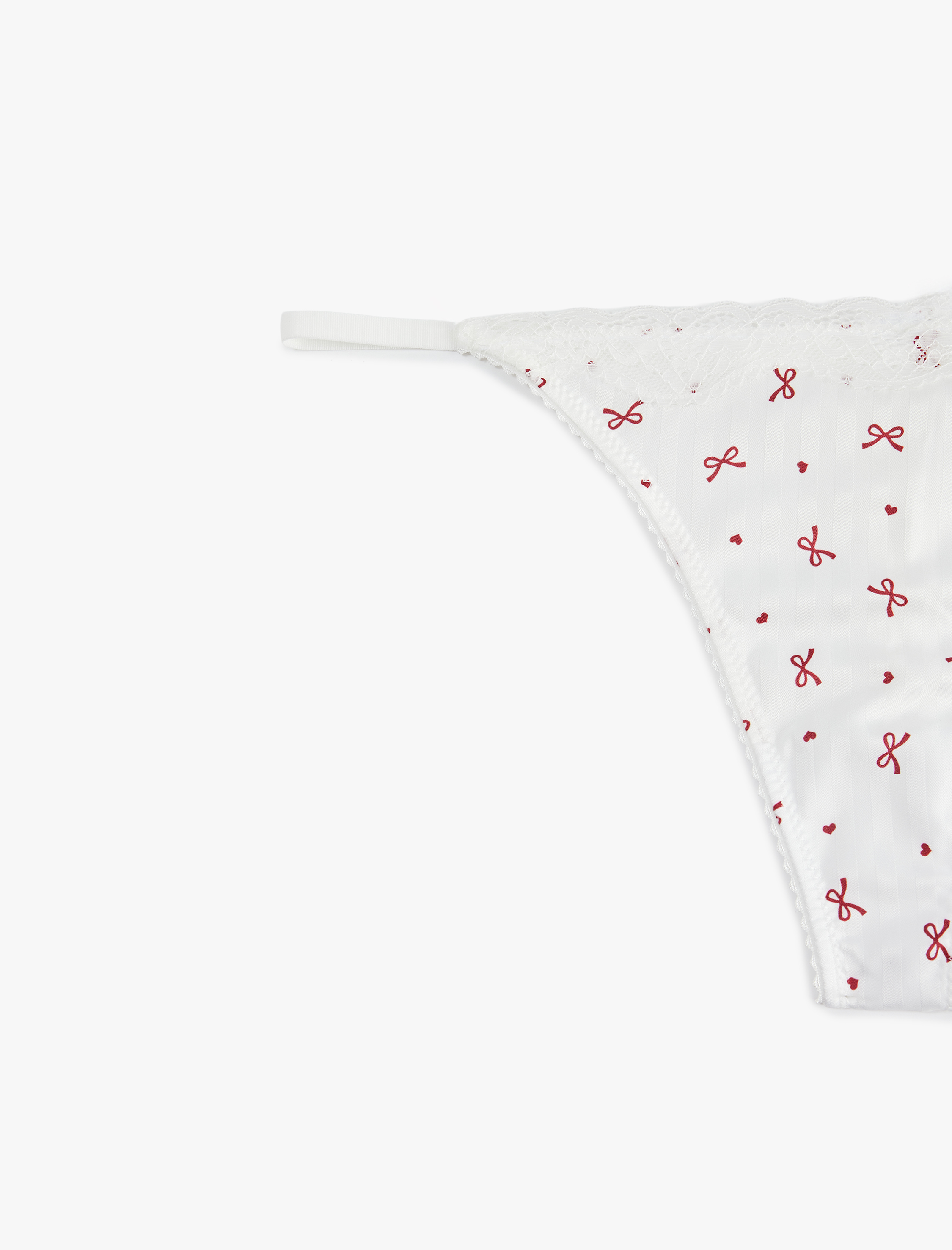   Kurdele Baskılı Dantel Detaylı Rahat Kalıp Saten String Külot