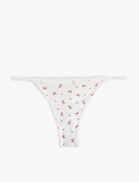 Kurdele Baskılı Dantel Detaylı Rahat Kalıp Saten String Külot