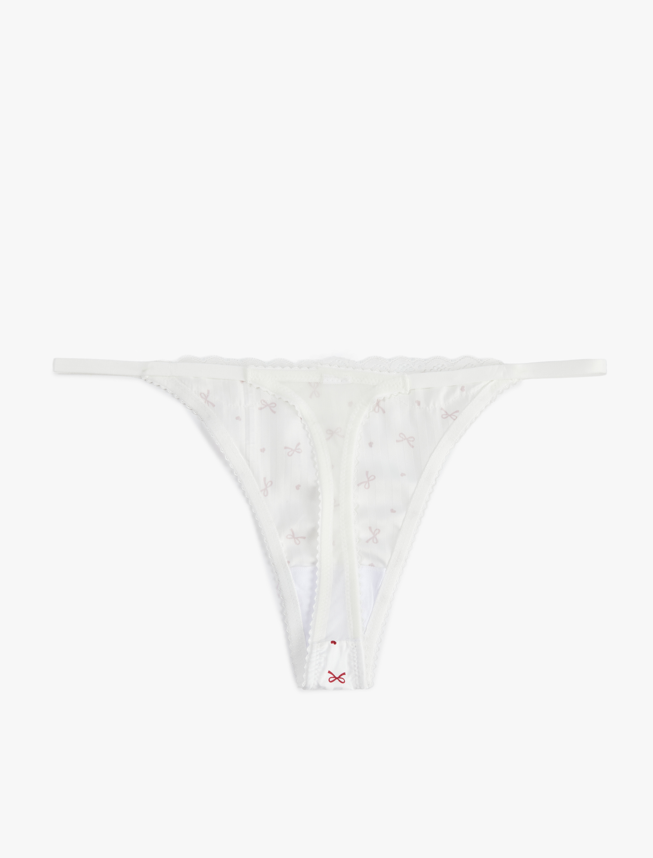   Kurdele Baskılı Dantel Detaylı Rahat Kalıp Saten String Külot