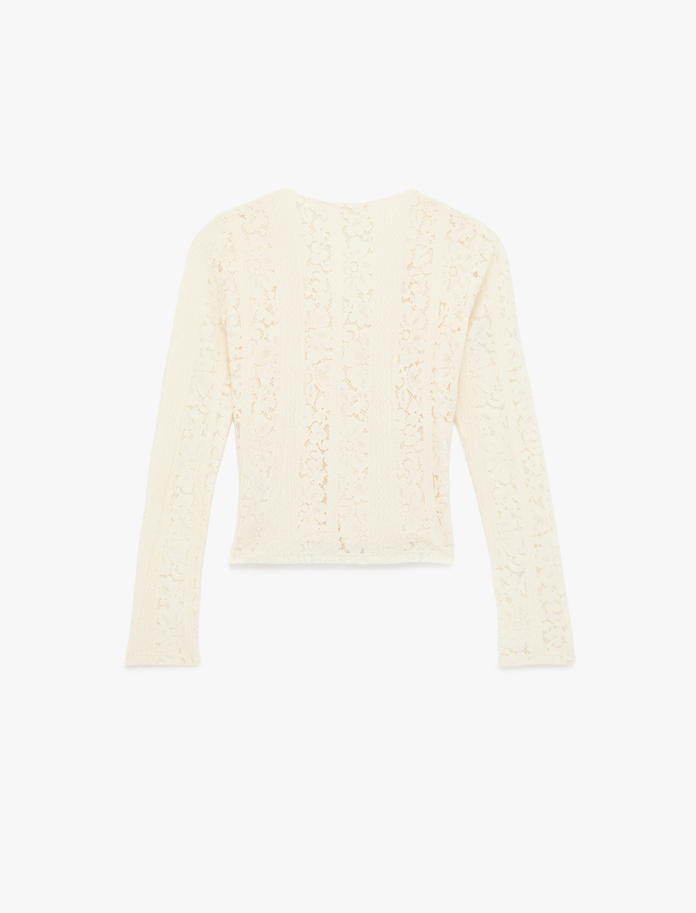   Slim Fit Uzun Kollu Kruvaze Yaka Dantel Tişört