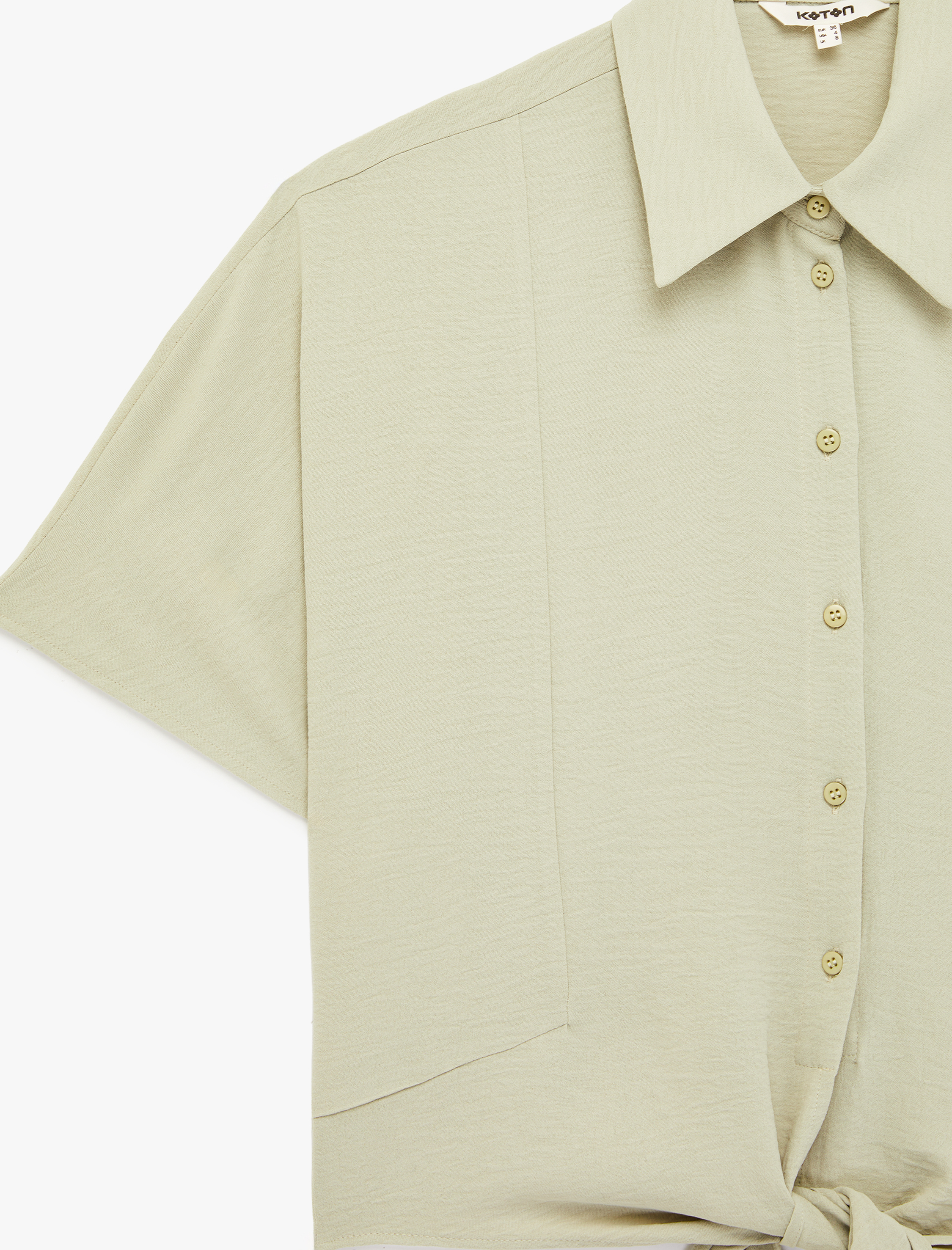   Kısa Kollu Klasik Yaka Bağlama Detaylı Crop Gömlek