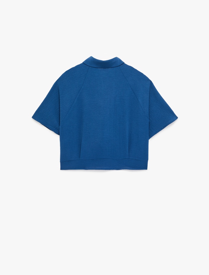  Kısa Kollu Klasik Yaka Bağlama Detaylı Crop Gömlek