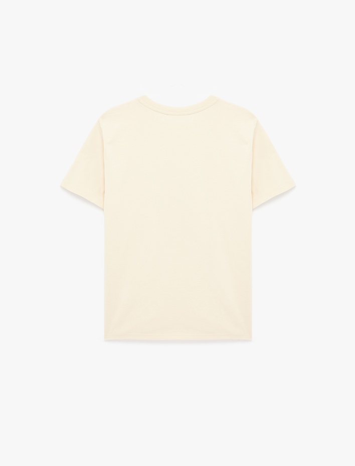  Pamuklu Kısa Kollu Bisiklet Yaka Leopar Baskı Detaylı Tişört