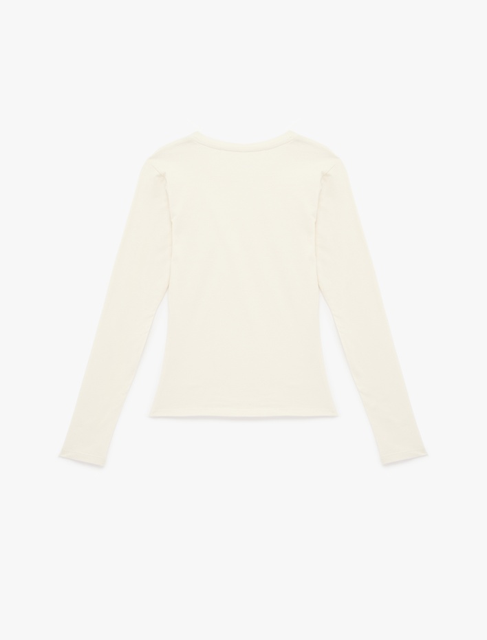  Slim Fit Pamuklu Uzun Kollu Bisiklet Yaka Tişört