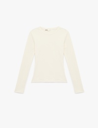 Slim Fit Pamuklu Uzun Kollu Bisiklet Yaka Tişört