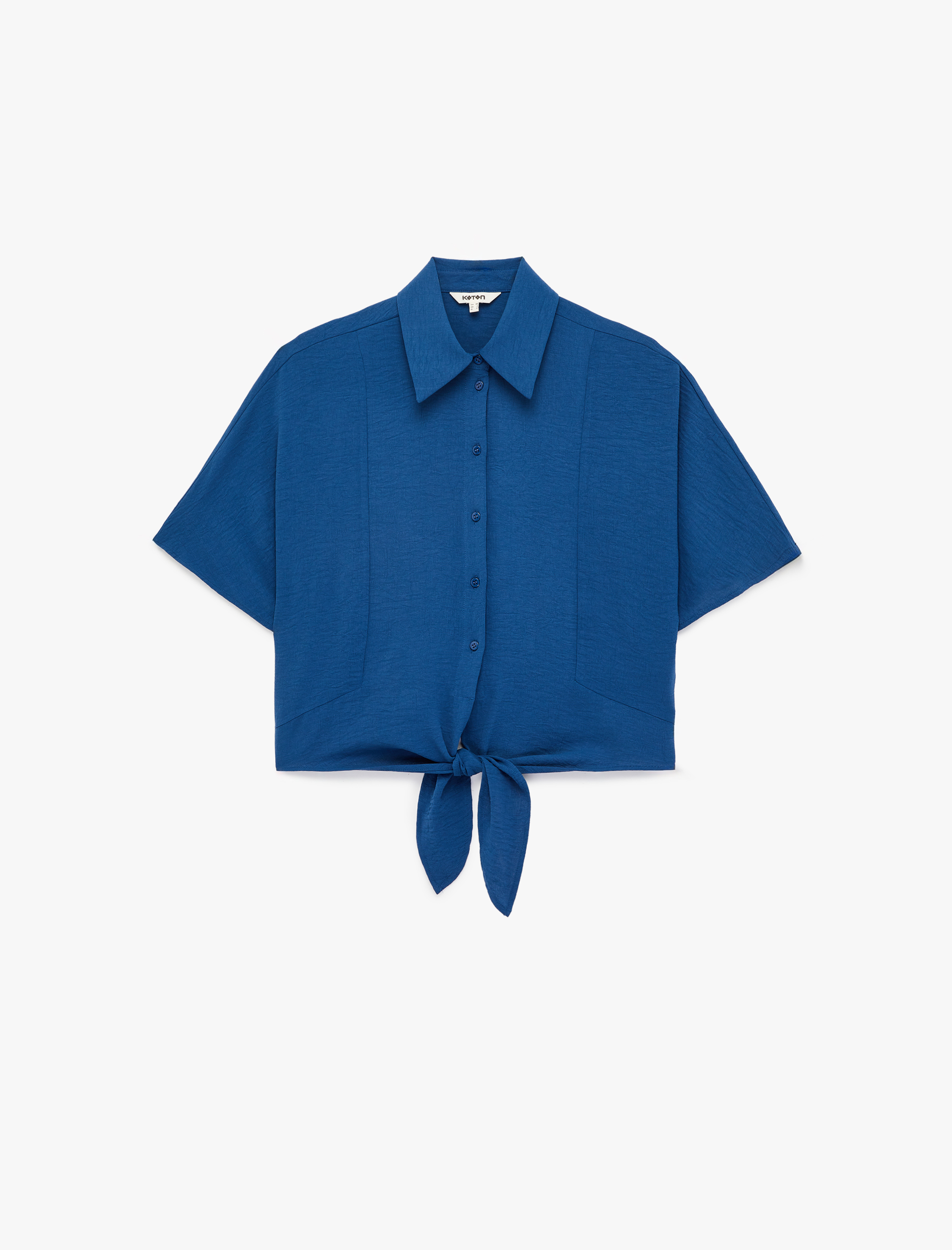   Kısa Kollu Klasik Yaka Bağlama Detaylı Crop Gömlek