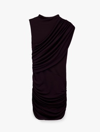 Koton X Sibil Çetinkaya -  Hafif Dik Yaka Drapeli Kolsuz Mini Elbise