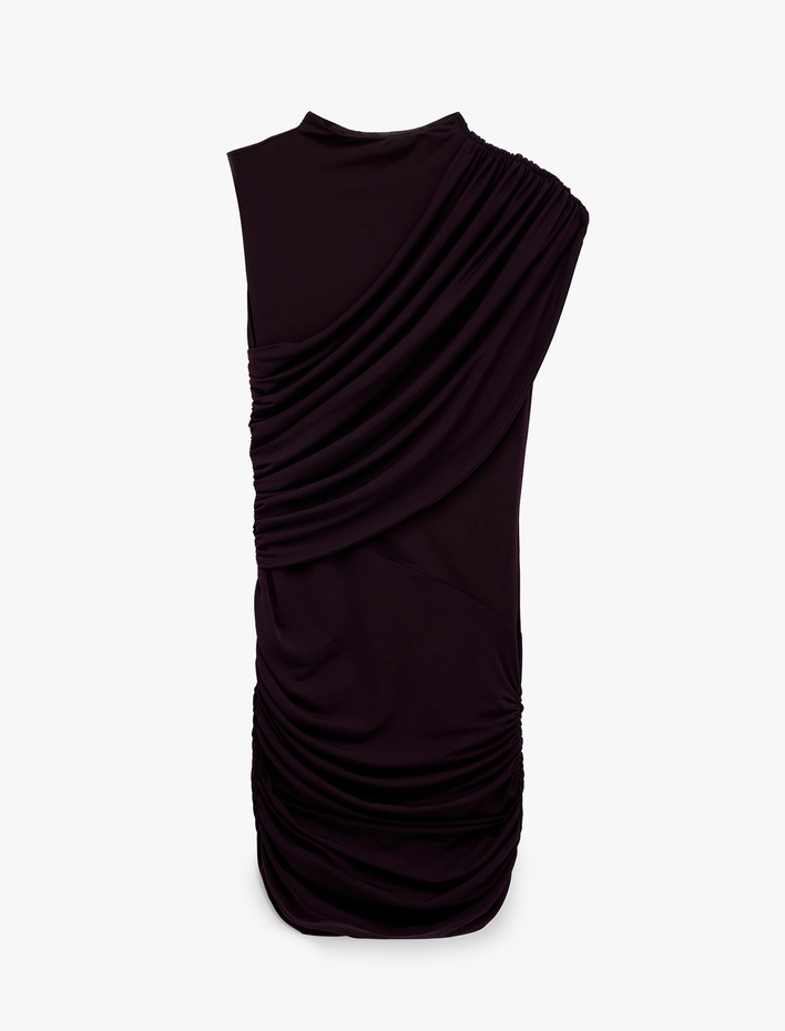  Koton X Sibil Çetinkaya -  Hafif Dik Yaka Drapeli Kolsuz Mini Elbise