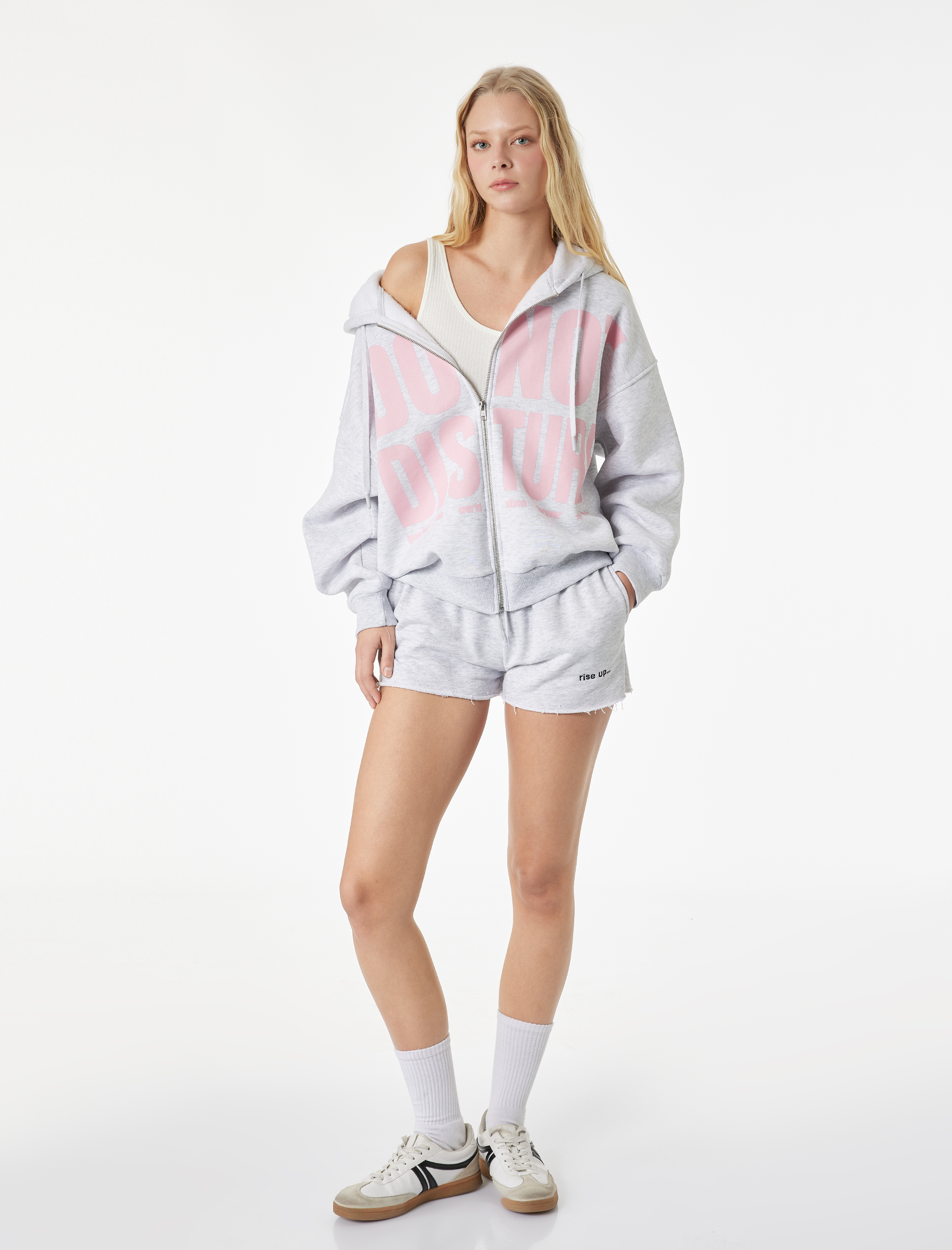   Şardonlu Uzun Kollu Baskılı Fermuarlı Kapüşonlu Sweatshirt