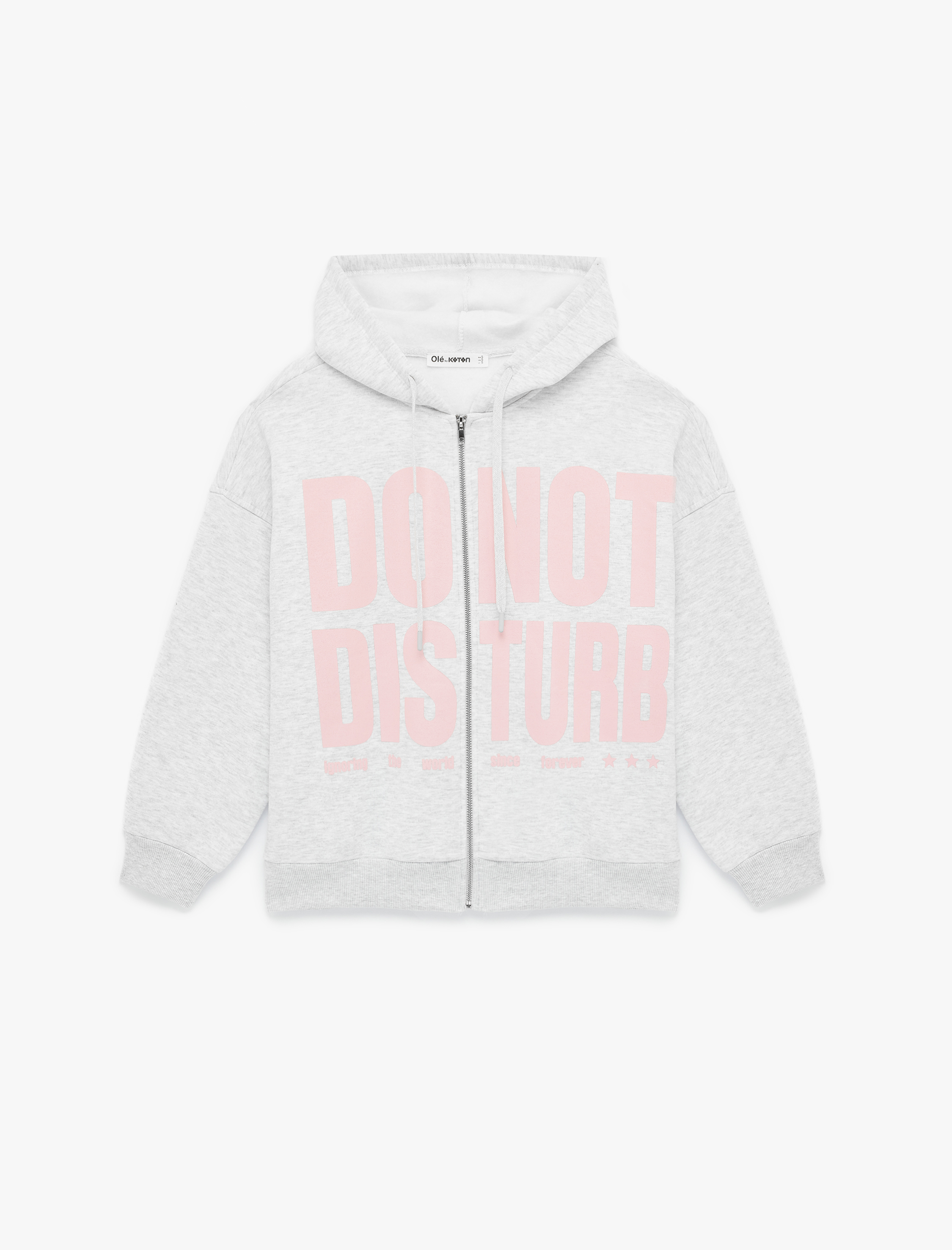   Şardonlu Uzun Kollu Baskılı Fermuarlı Kapüşonlu Sweatshirt