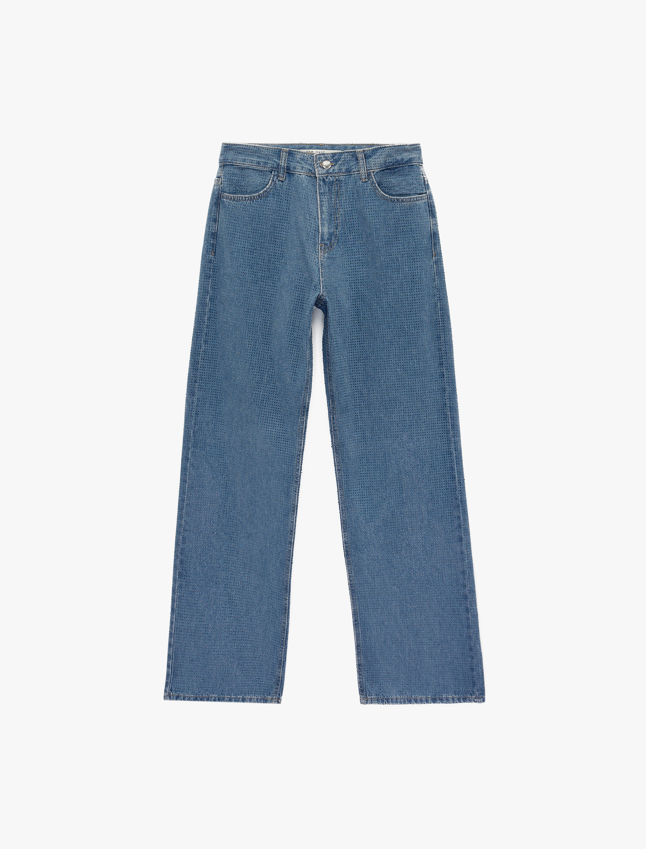   Cepli Uzun Düz Paça Taşlı Jean Pantolon - Straight Fit Jean