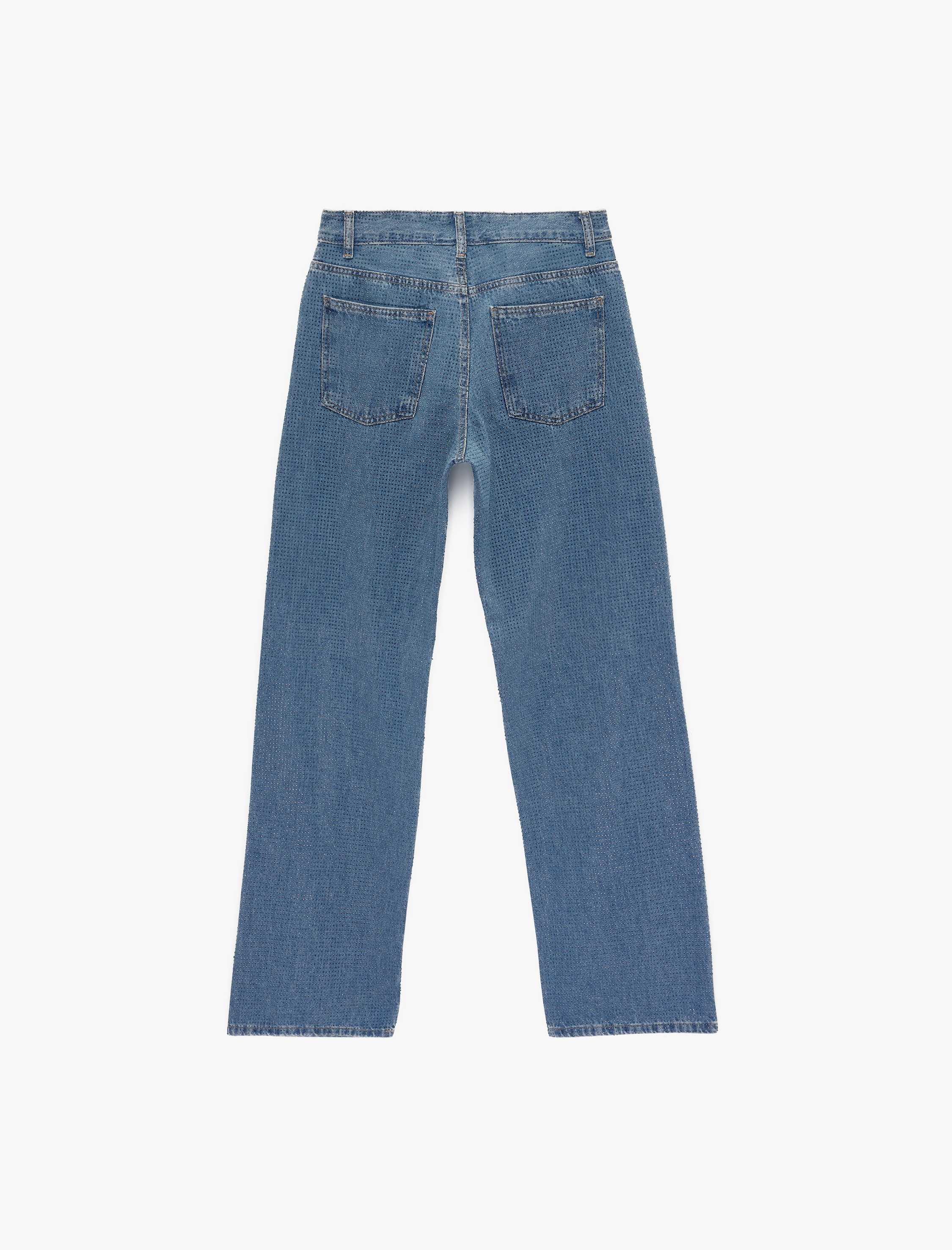   Cepli Uzun Düz Paça Taşlı Jean Pantolon - Straight Fit Jean