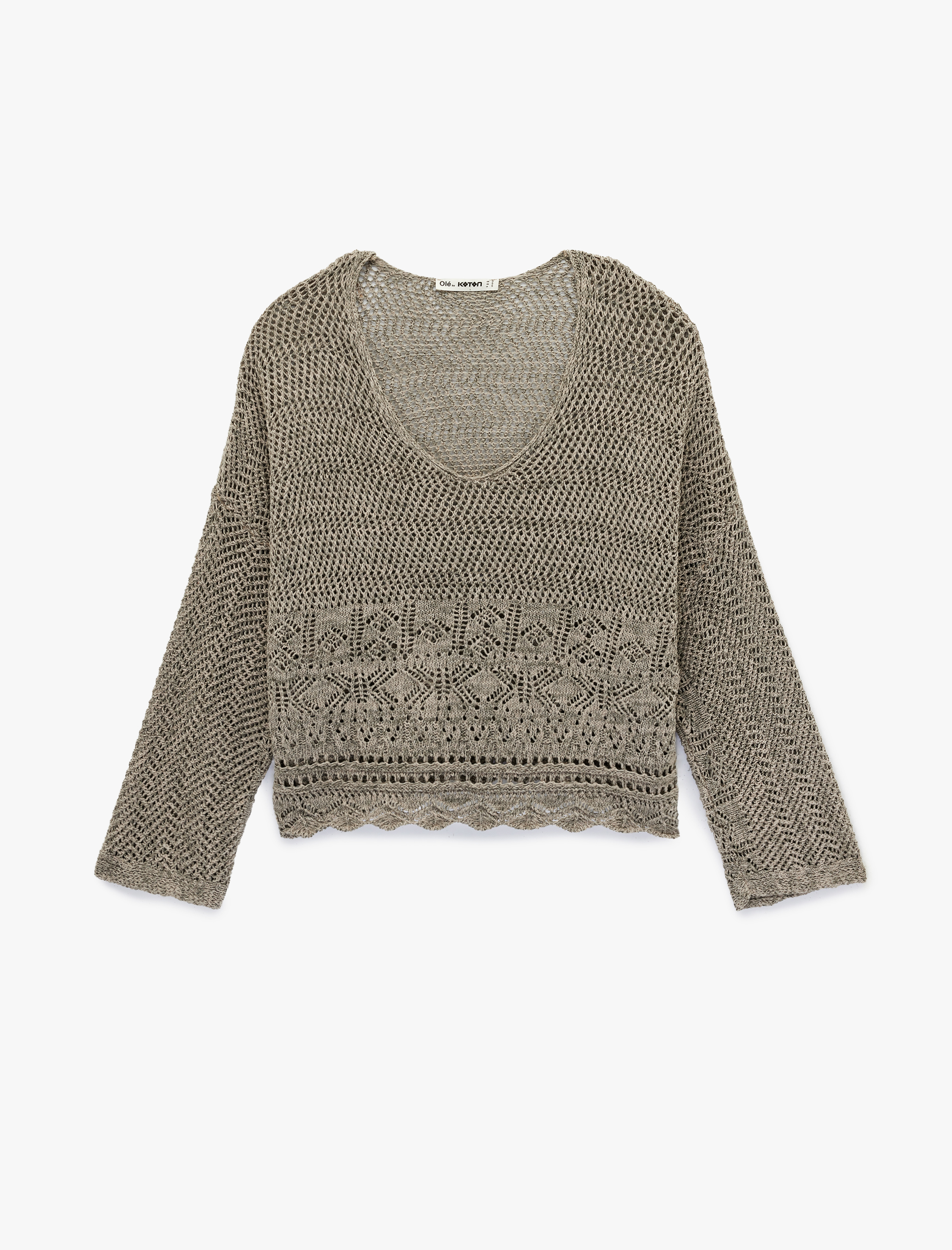   V Yaka Uzun Kollu Ajurlu Triko Kazak