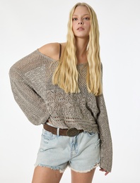 V Yaka Uzun Kollu Ajurlu Triko Kazak