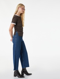 Düğmeli Yüksek Bel Rahat Kesim Denim Pantolon - Culotte Jeans