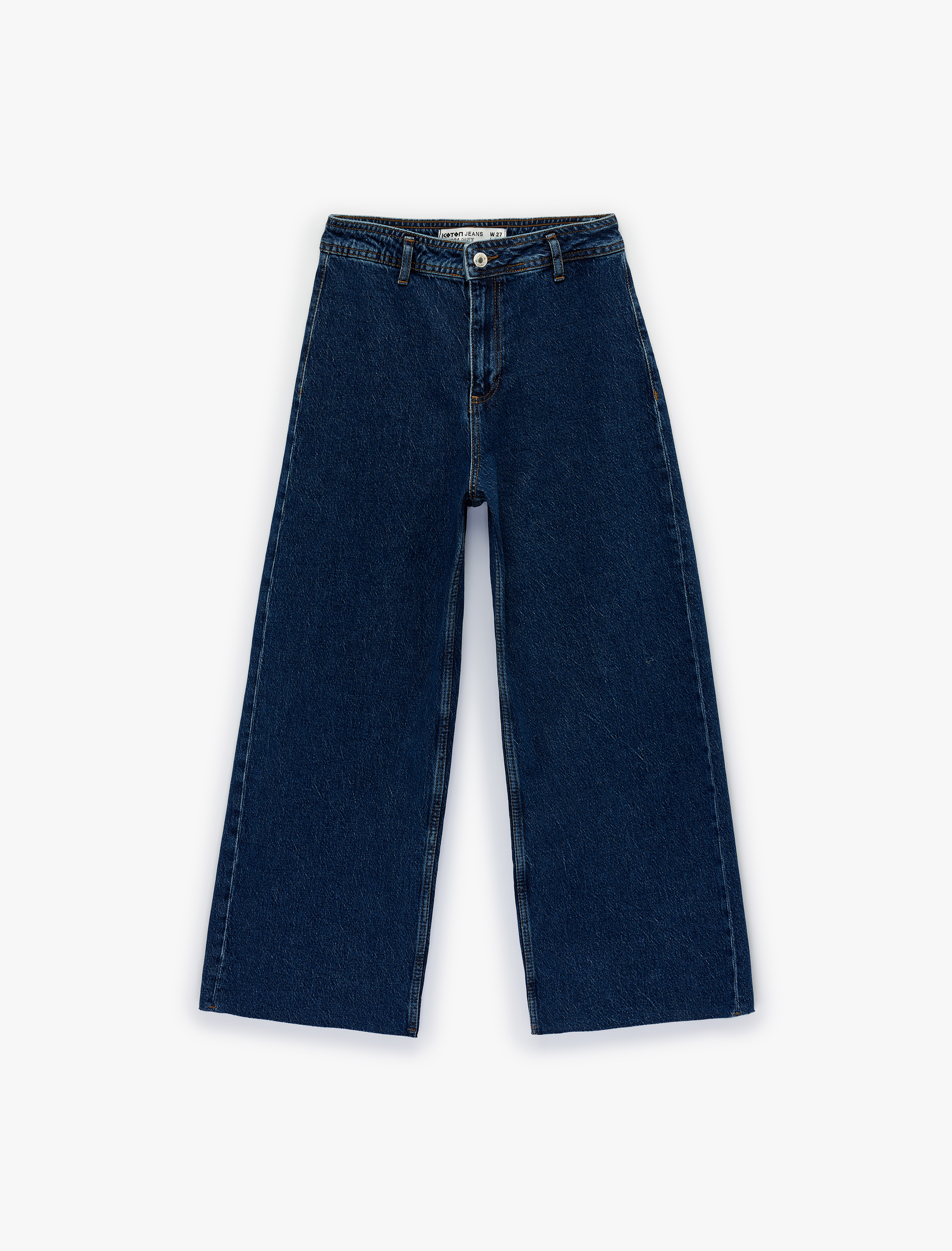   Düğmeli Yüksek Bel Rahat Kesim Denim Pantolon - Culotte Jeans