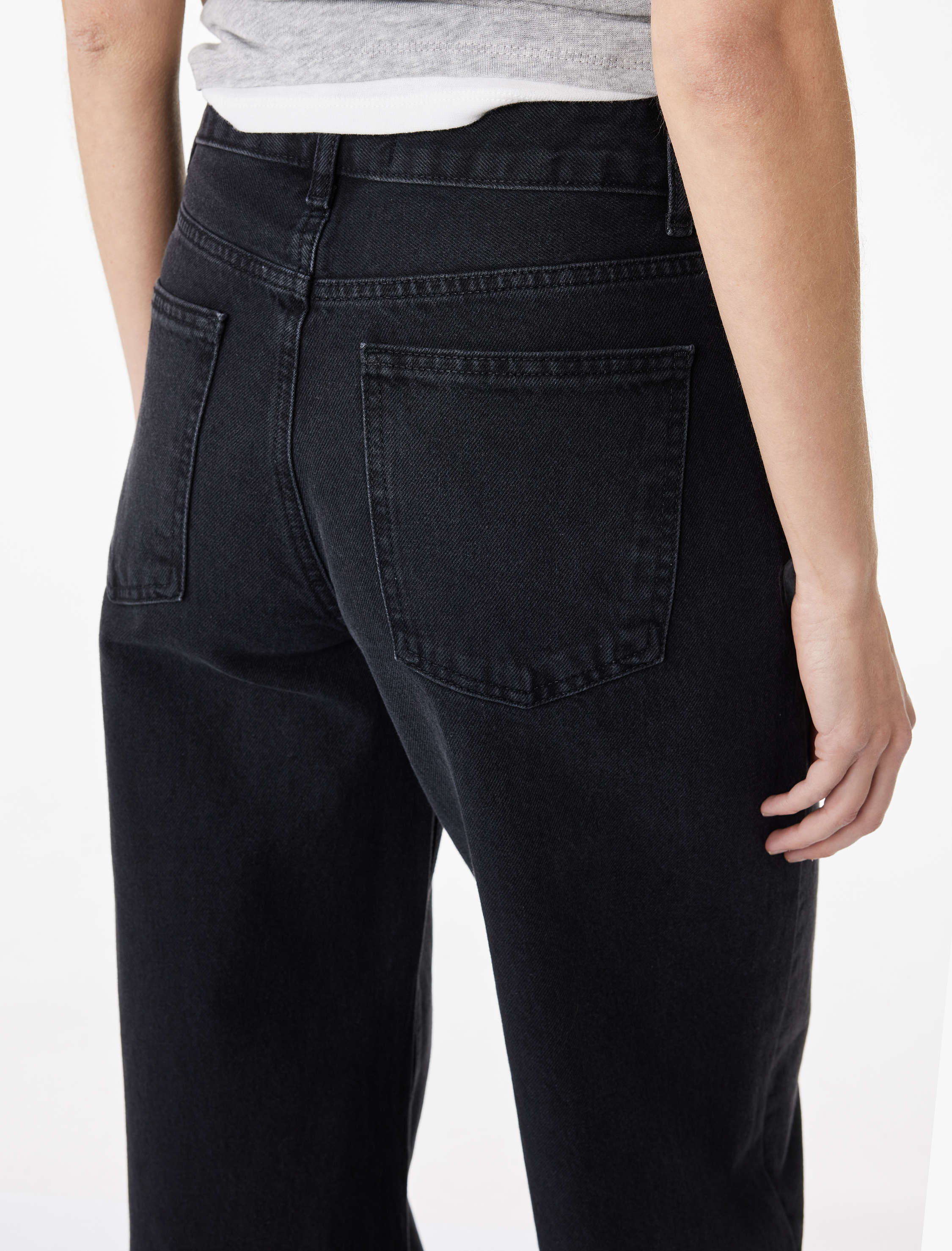   Yüksek Bel Pamuklu Düğmeli Geniş Paça Denim Pantolon -  Wide Leg Jeans