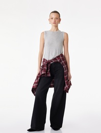 Yüksek Bel Pamuklu Düğmeli Geniş Paça Denim Pantolon -  Wide Leg Jeans