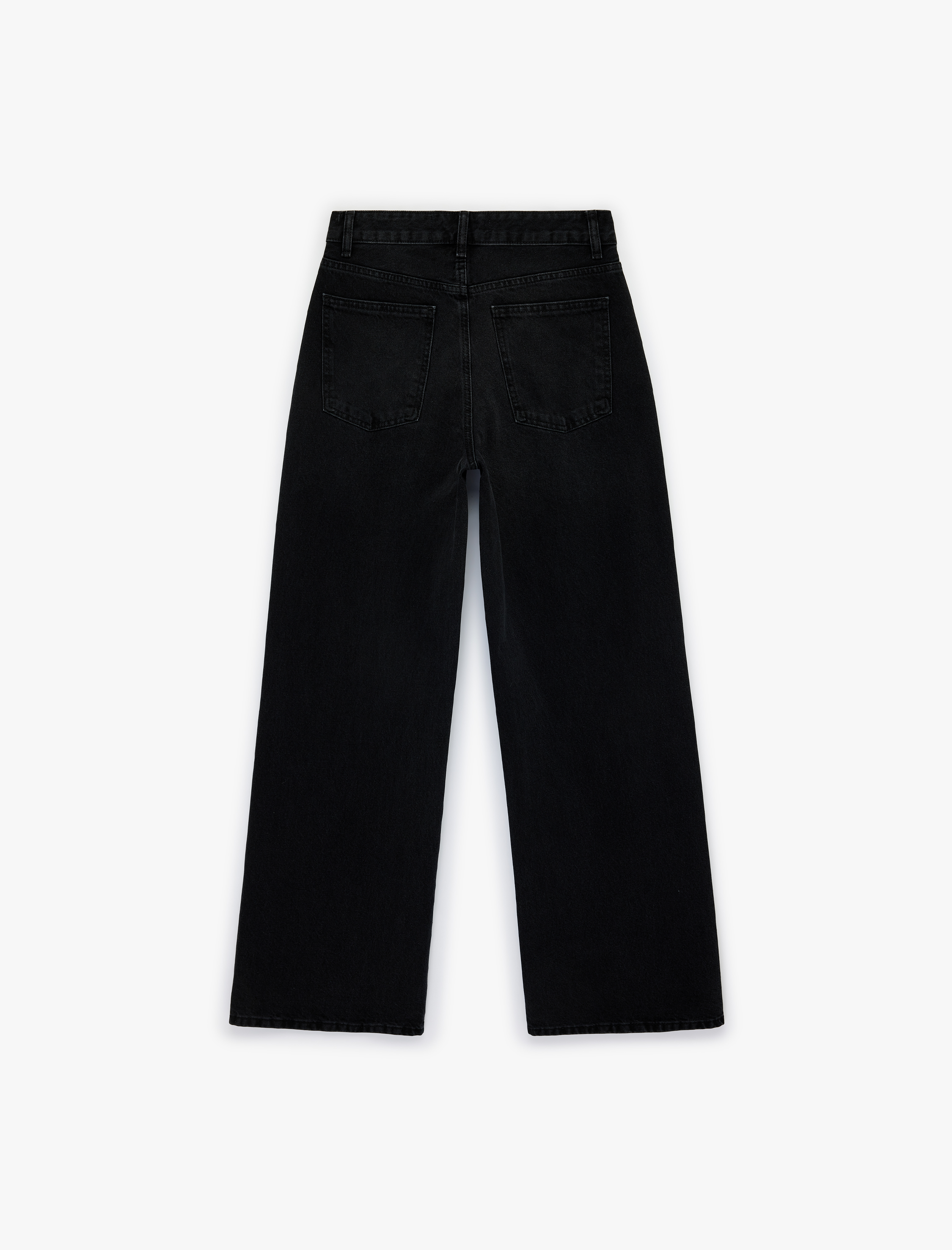   Yüksek Bel Pamuklu Düğmeli Geniş Paça Denim Pantolon -  Wide Leg Jeans