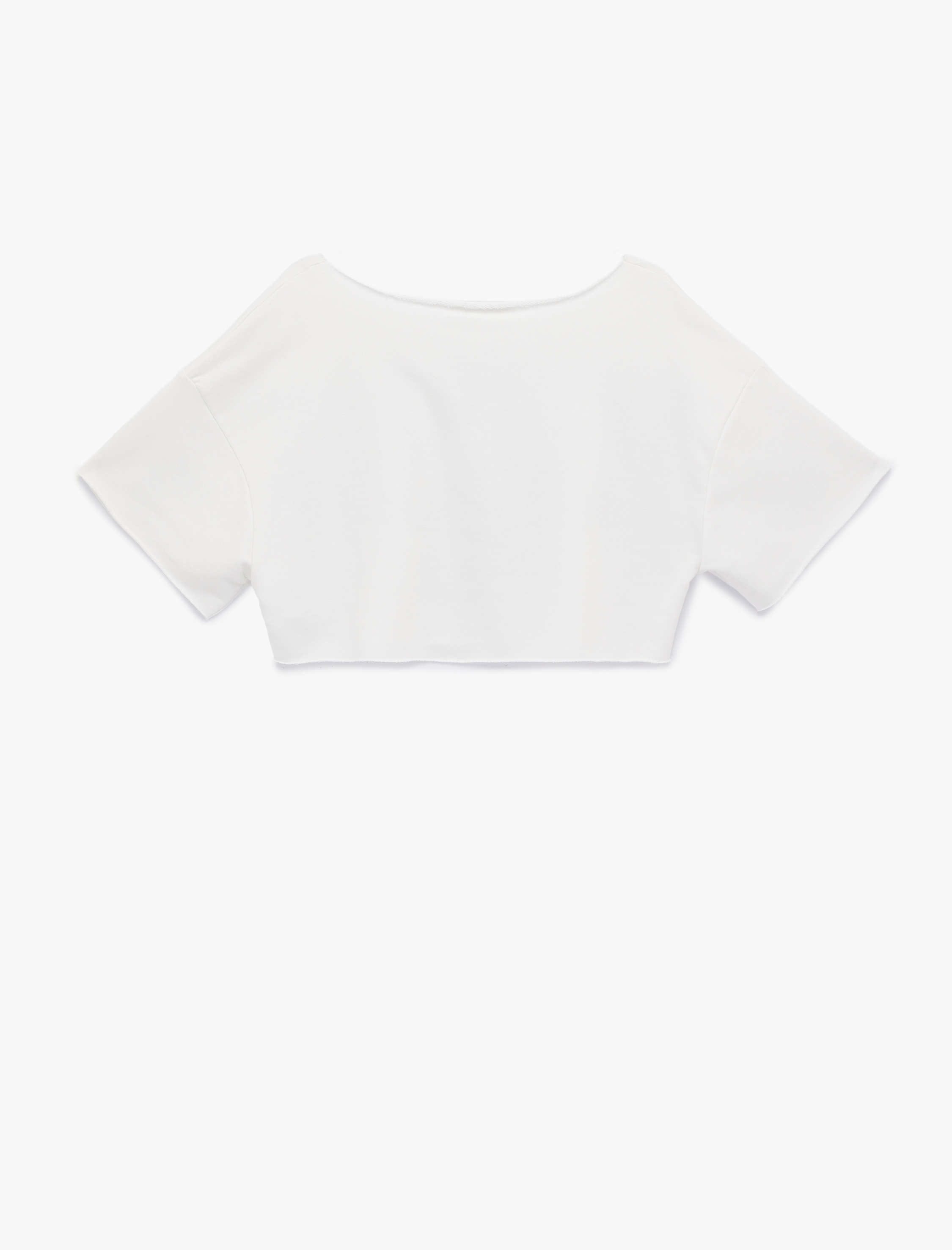   Omzu Açık Kısa Kollu Pamuklu Baskılı Crop Tişört