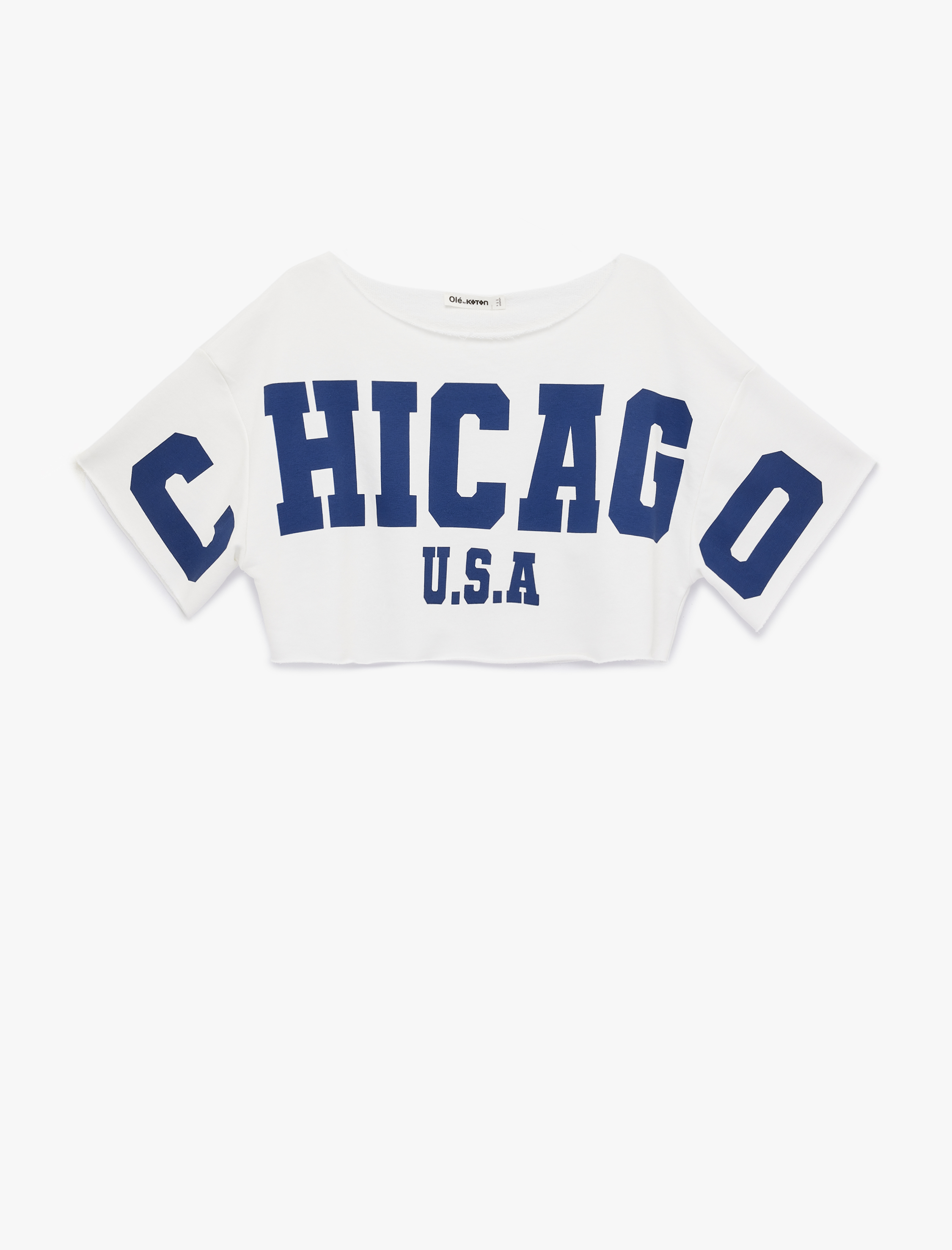   Omzu Açık Kısa Kollu Pamuklu Baskılı Crop Tişört