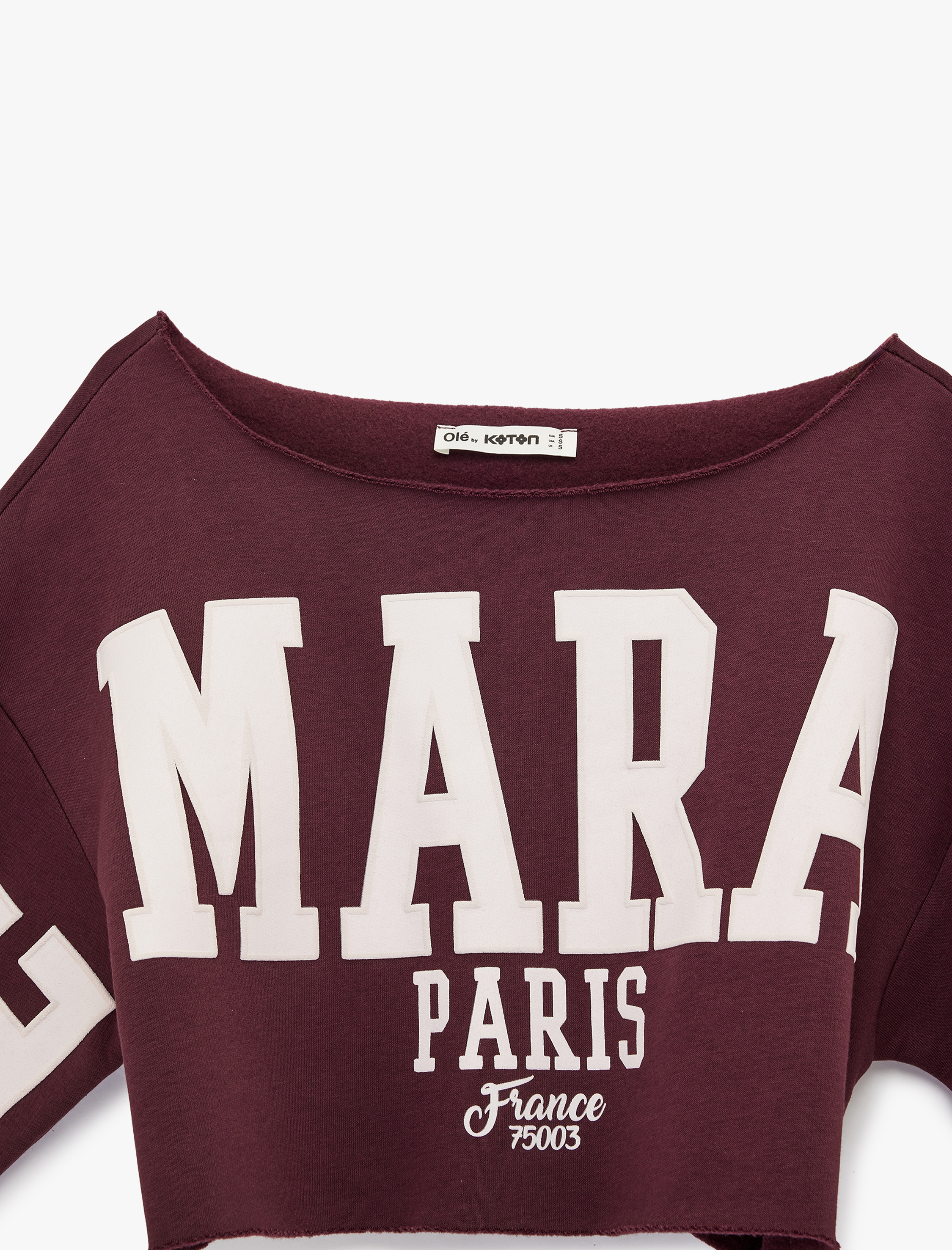   Uzun Kollu Kayık Yaka Baskılı Crop Oversize Sweatshirt