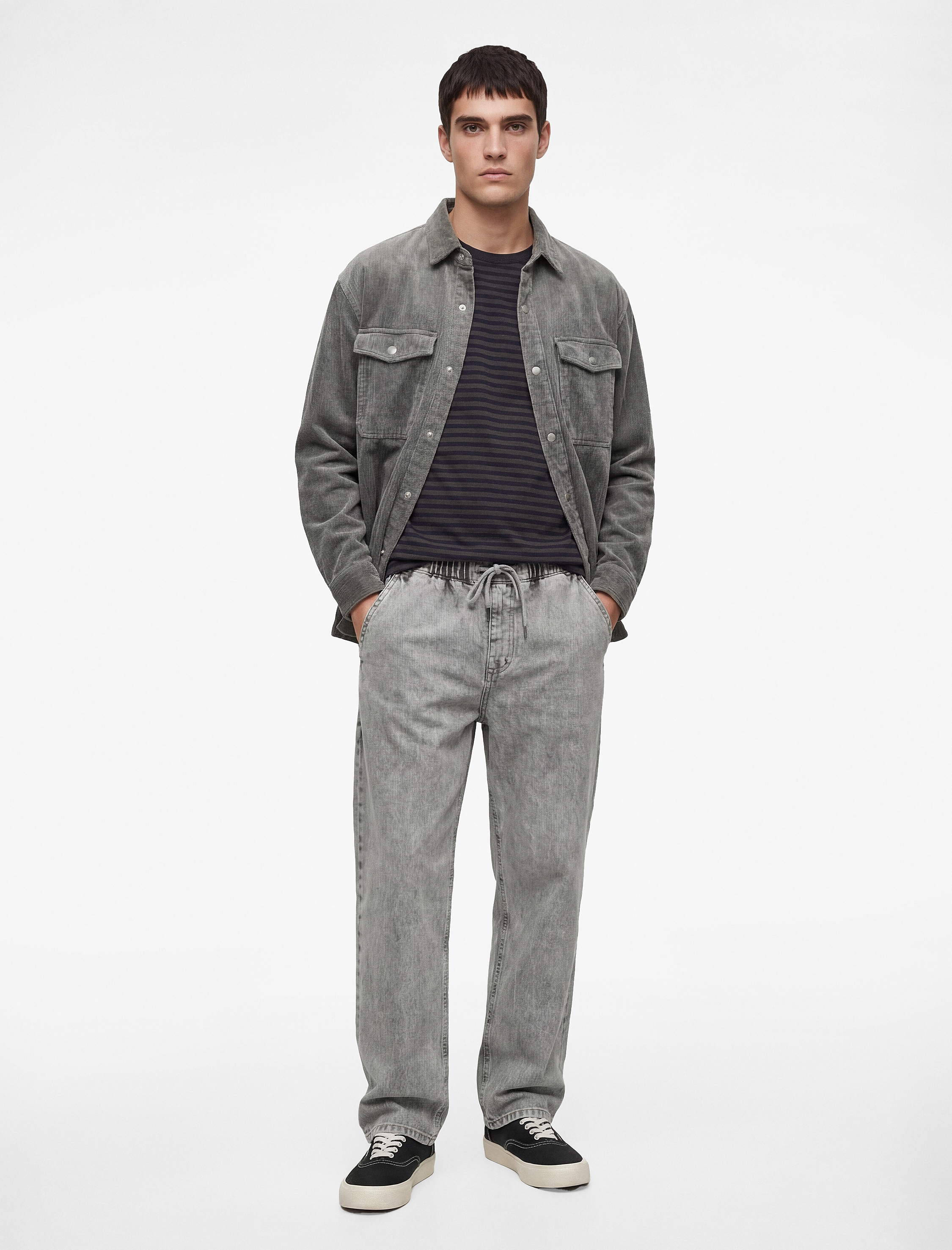   Pamuklu Cepli Bol Beli Lastikli Bağcıklı Baggy Jean Pantolon