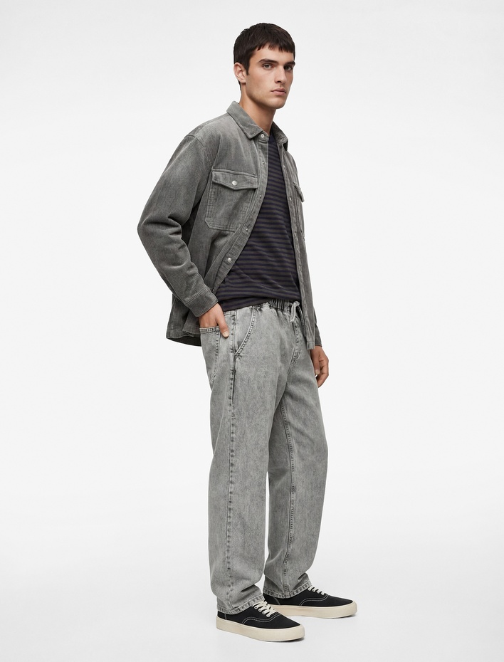  Pamuklu Cepli Bol Beli Lastikli Bağcıklı Baggy Jean Pantolon