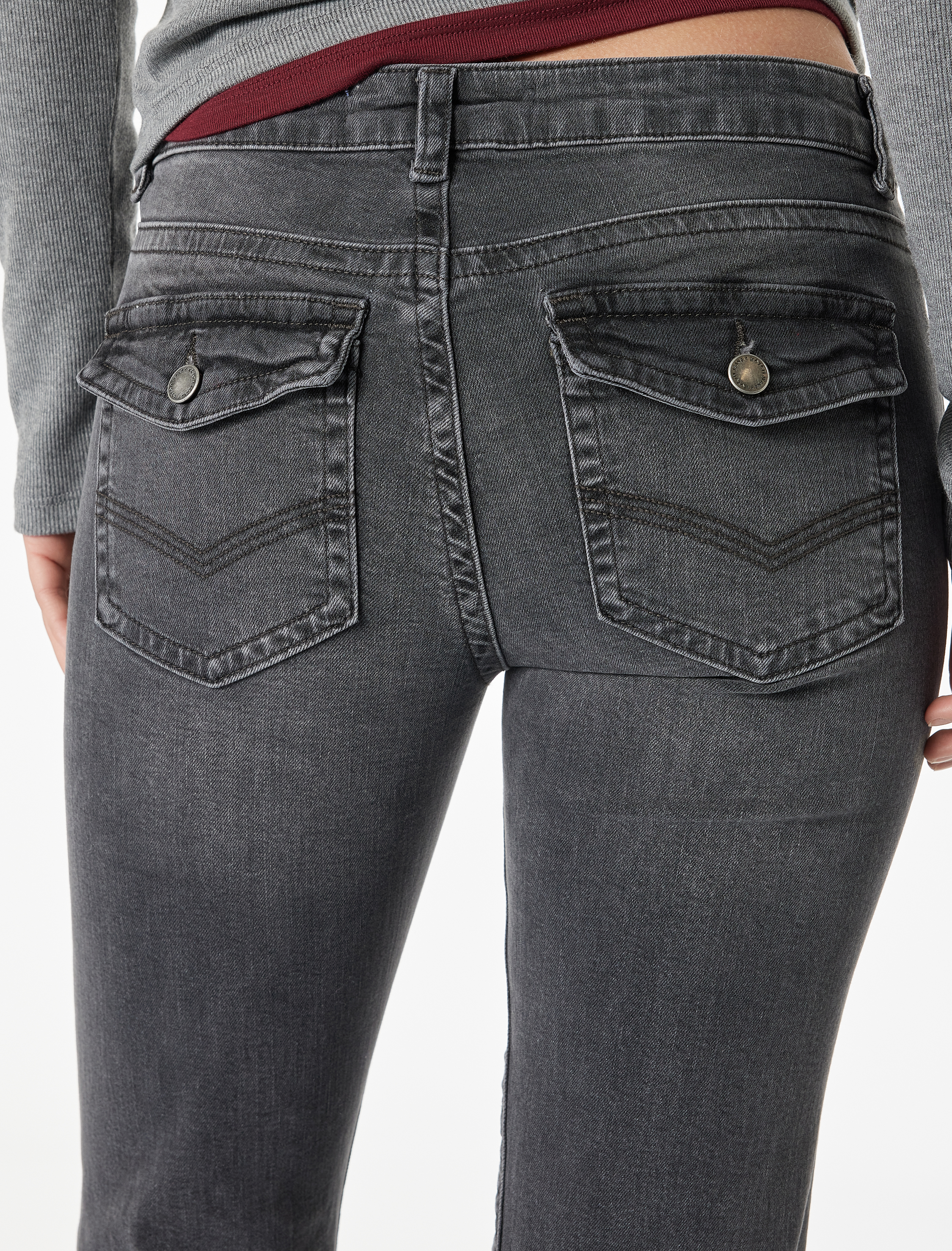   Cepli Yüksek Bel İspanyol Paça Jean Pantolon - Flare Jeans