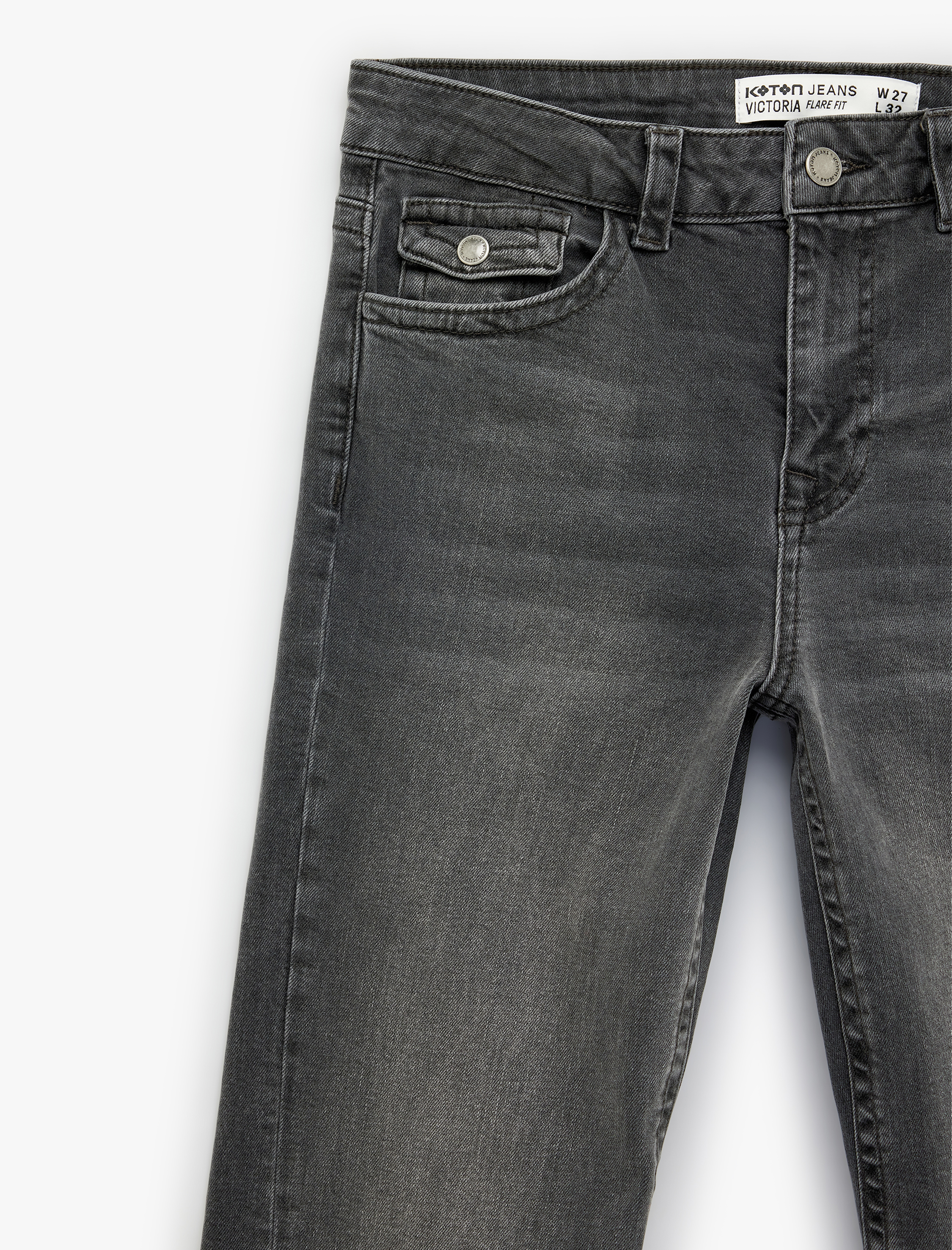   Cepli Yüksek Bel İspanyol Paça Jean Pantolon - Flare Jeans