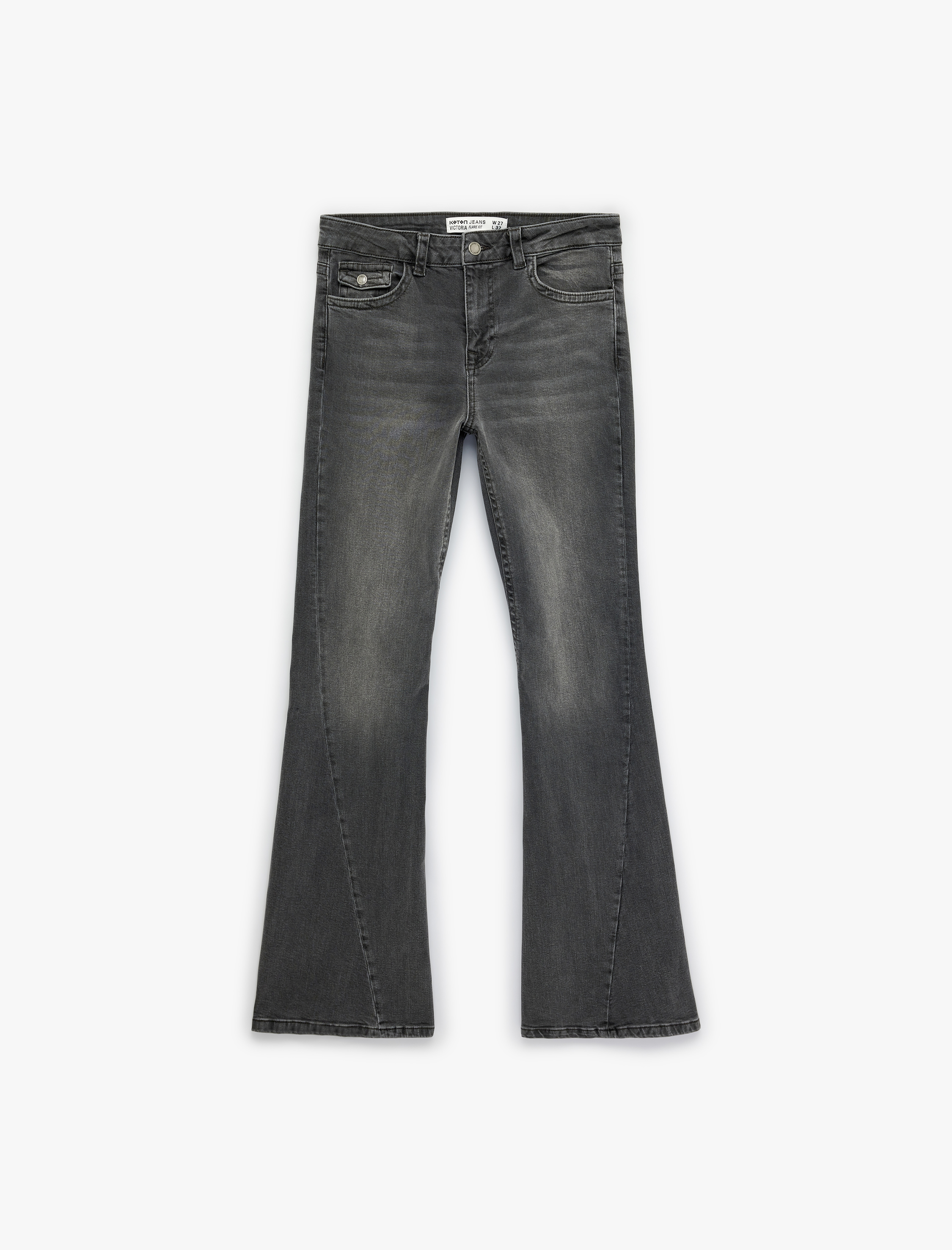   Cepli Yüksek Bel İspanyol Paça Jean Pantolon - Flare Jeans